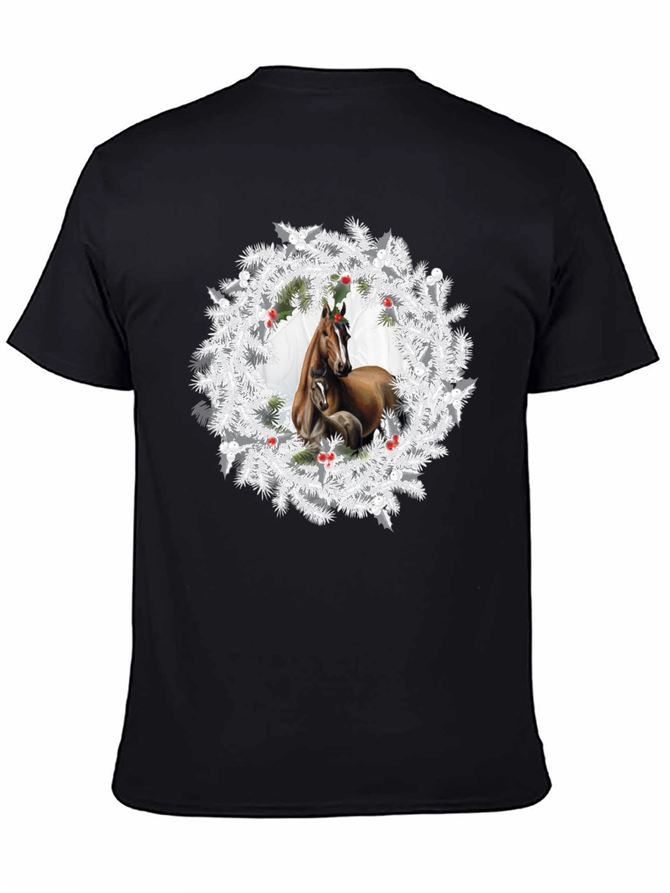 Black Horse Wreath T-Shirt - Christmas Apparel view 4