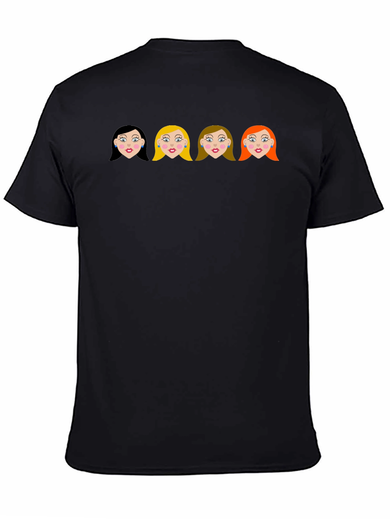 Black Cartoon Girls Black Crew Neck T-Shirt view 4