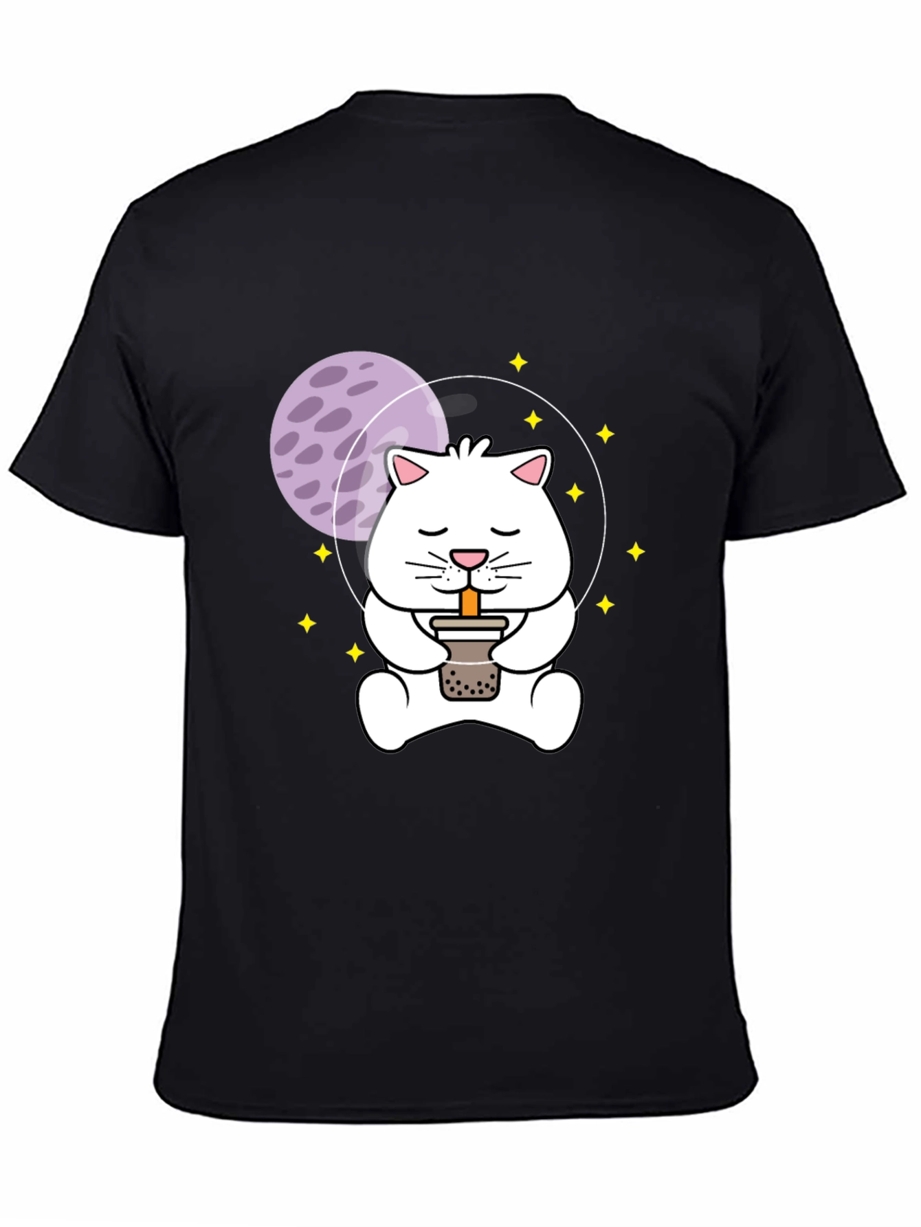 Black Astronaut Cat Boba Tea Graphic T-Shirt view 4