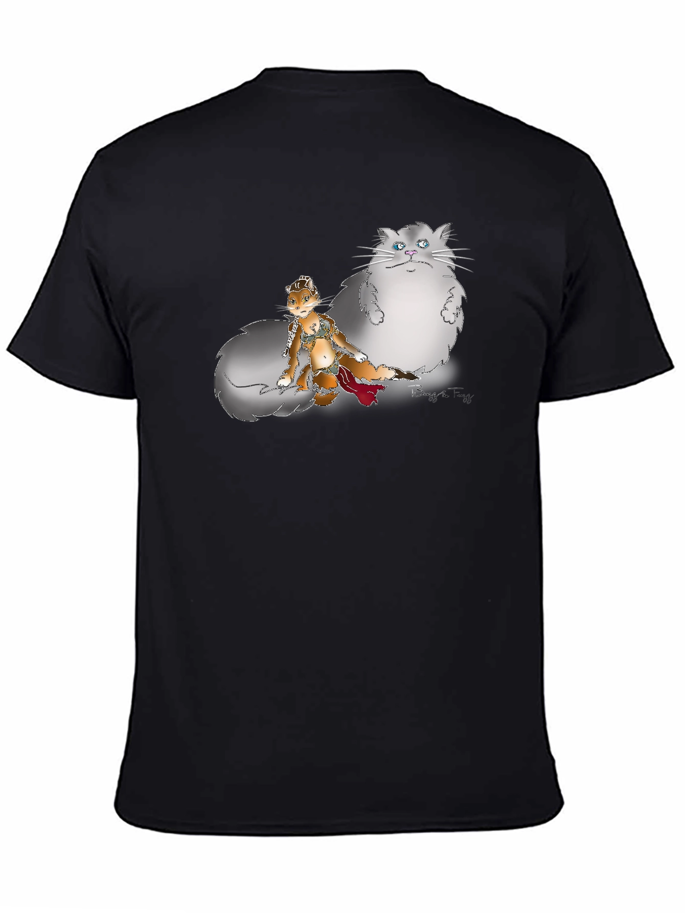 Black Graphic Print T-Shirt - Cat and Squirrel Design view 4