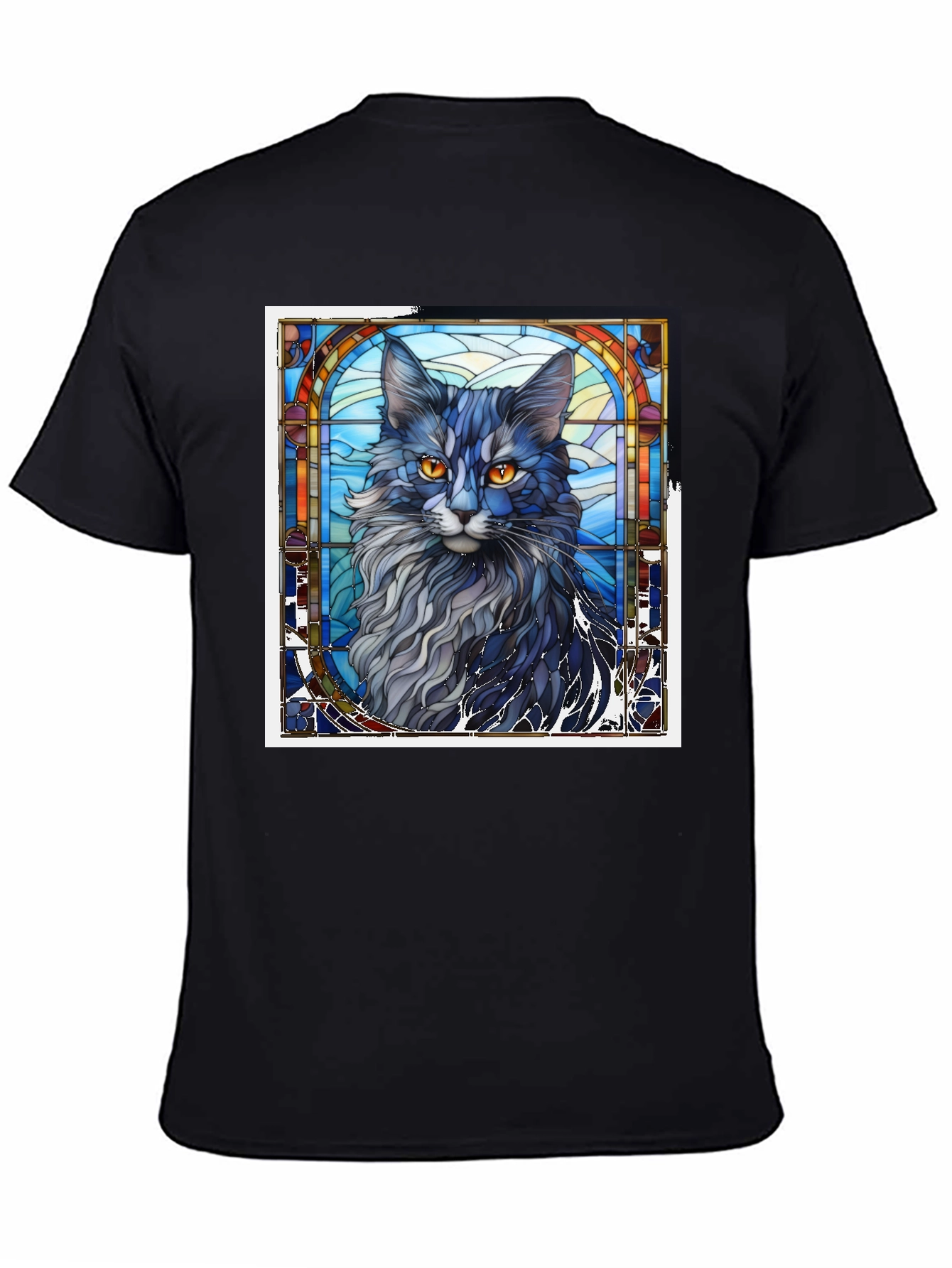Black Stained Glass Cat T-Shirt view 4