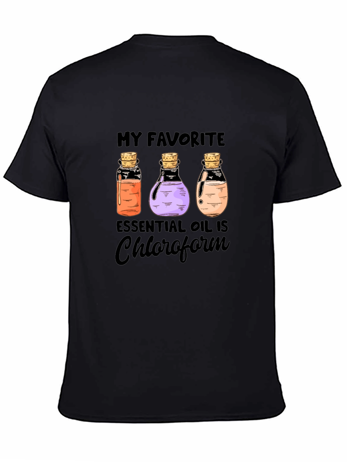 Black Essential Oil Chloroform T-Shirt view 4