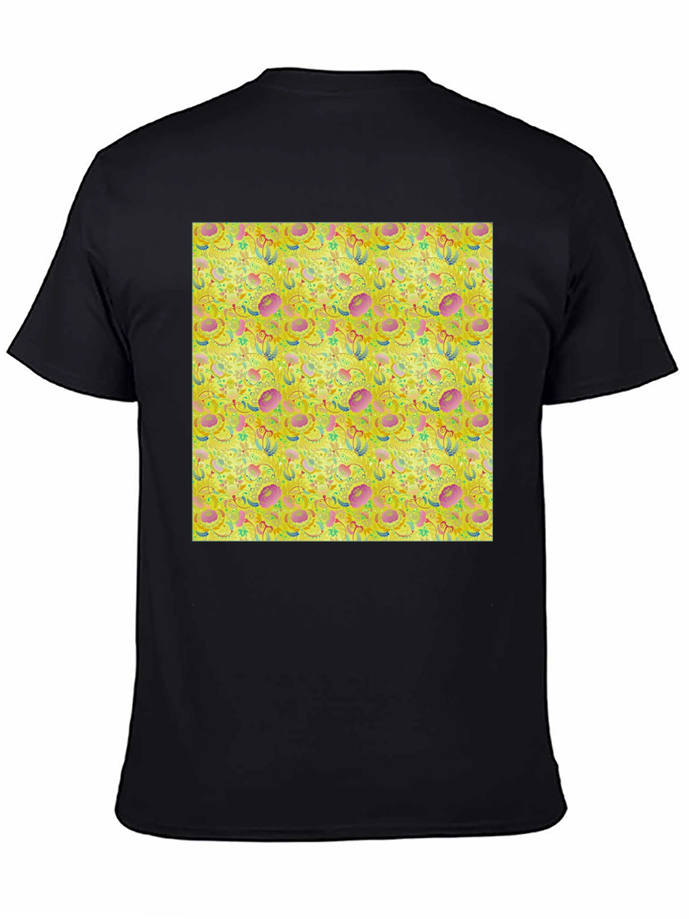 Black Floral Pattern T-Shirt - Funky Yellow Graphic Tee view 4