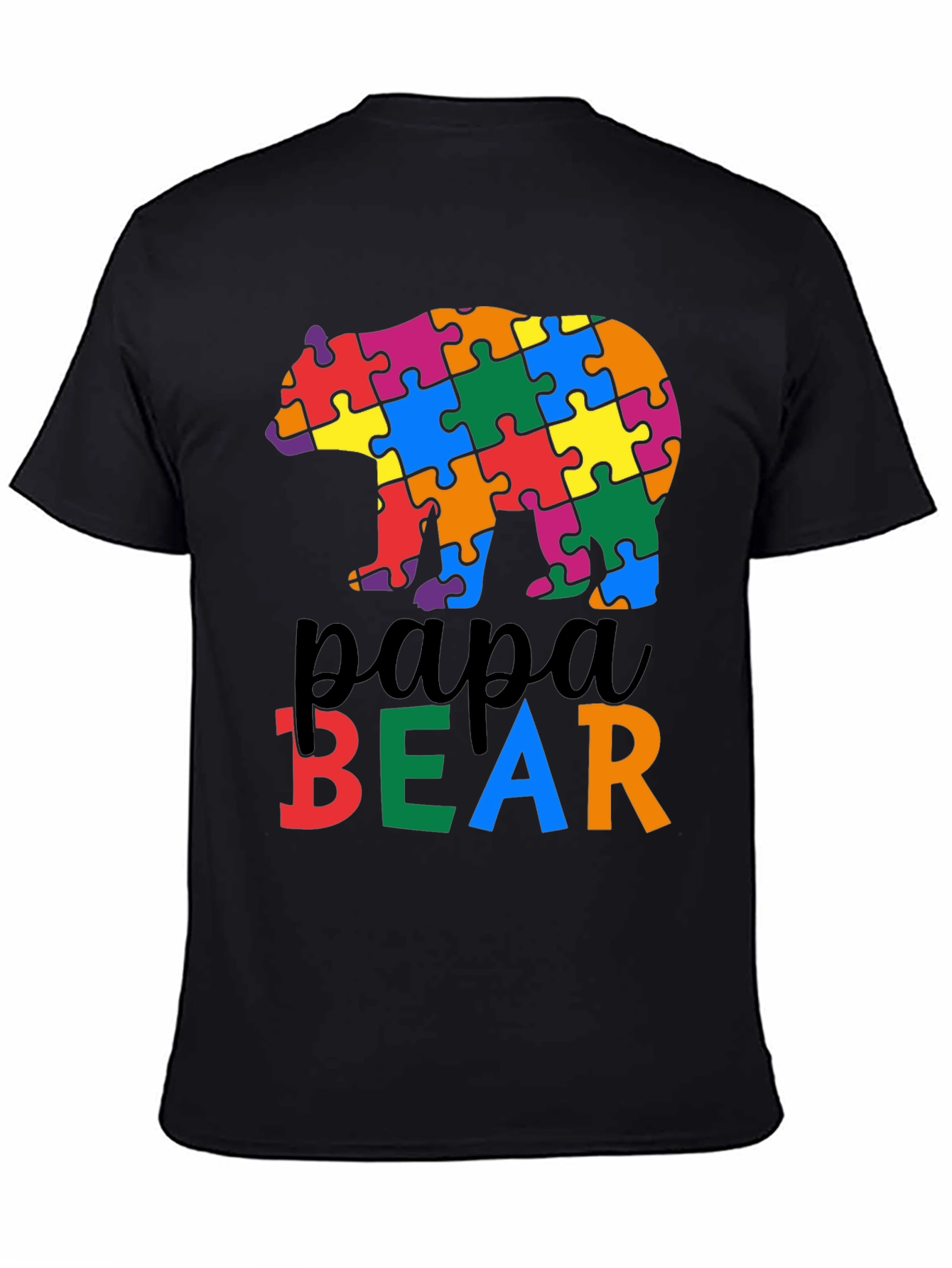 Black Papa Bear Autism Awareness T-Shirt view 4