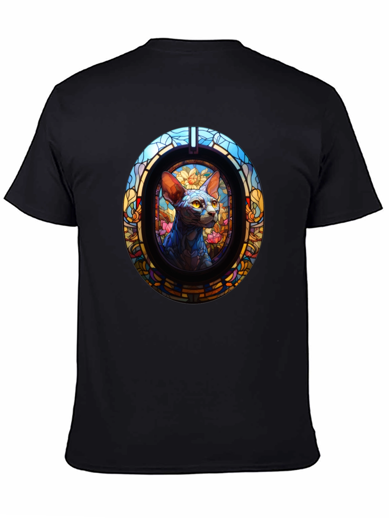 Black Stained Glass Cat T-Shirt view 4