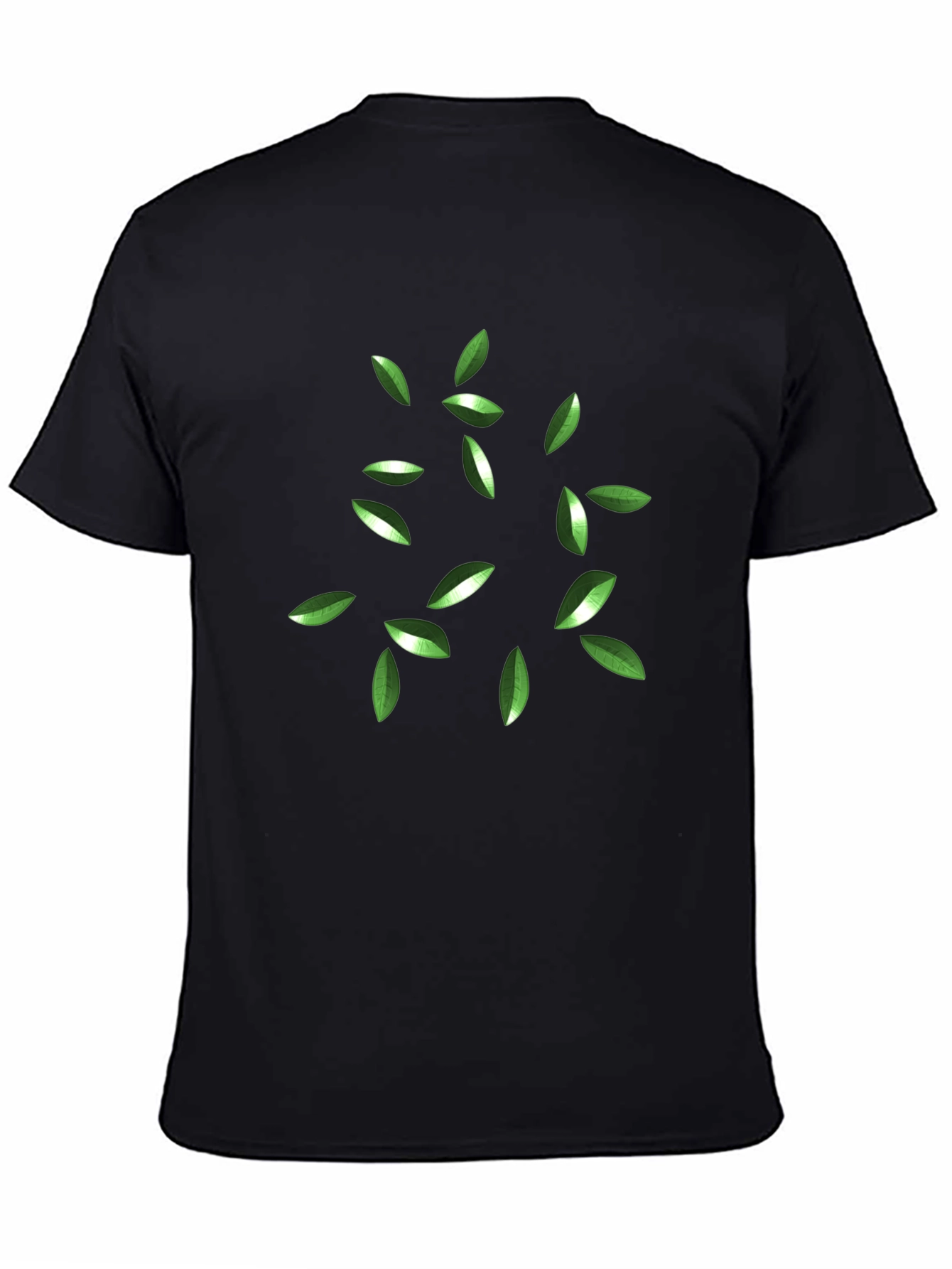 Black Green Leaves Graphic Black T-Shirt view 4