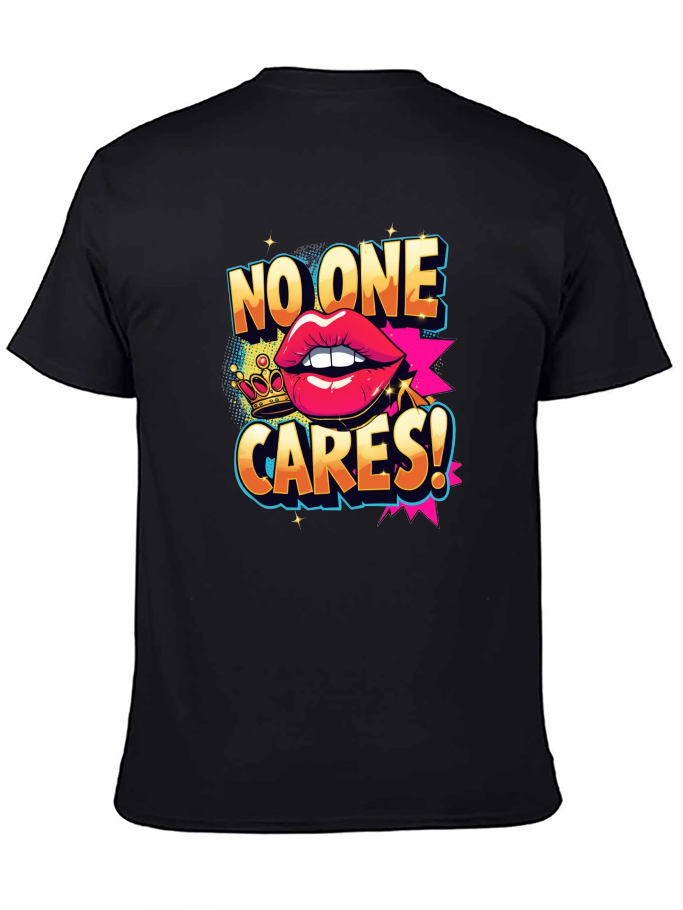 Black No One Cares Graphic Tee - Funny Slogan T-Shirt view 4