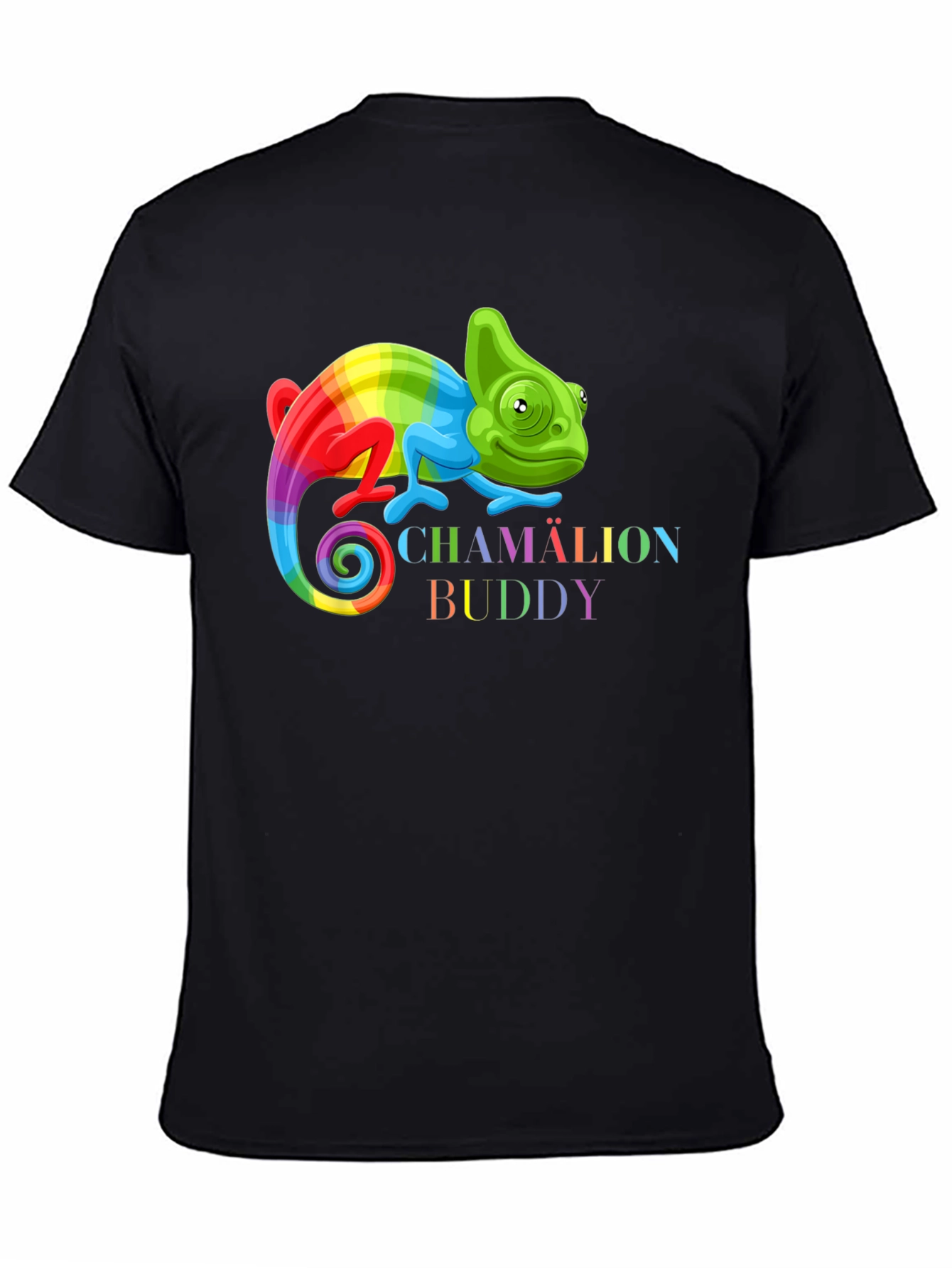 Black Rainbow Chameleon Buddy Black T-Shirt view 4