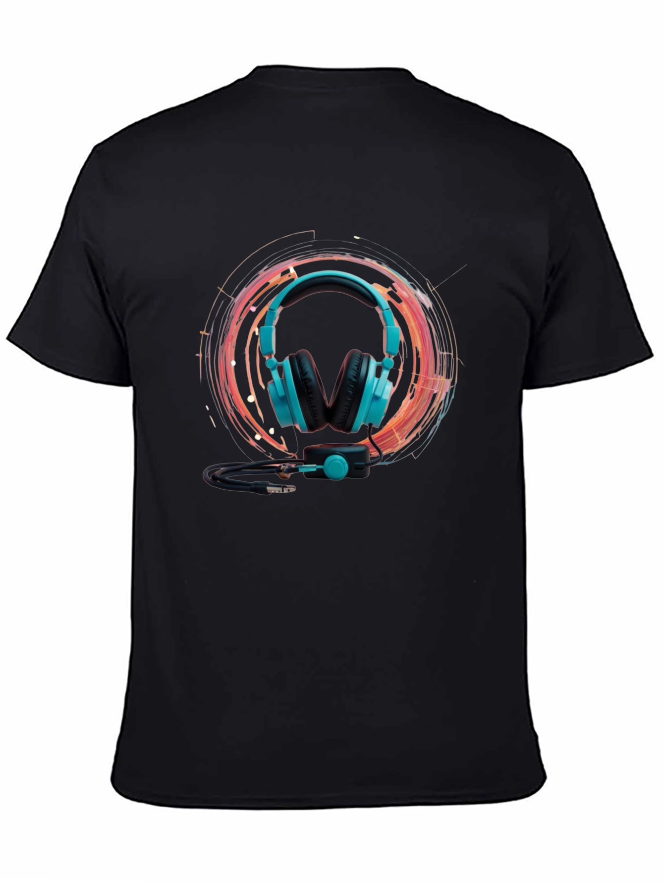Black Cool Headphone Graphic Black Tee view 4