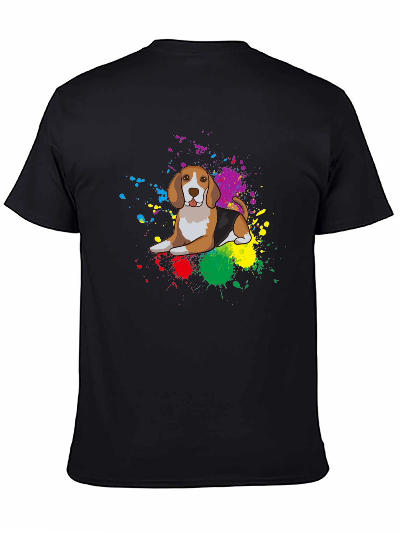 Black Beagle Dog Colorful Splatter T-Shirt - Unisex view 4
