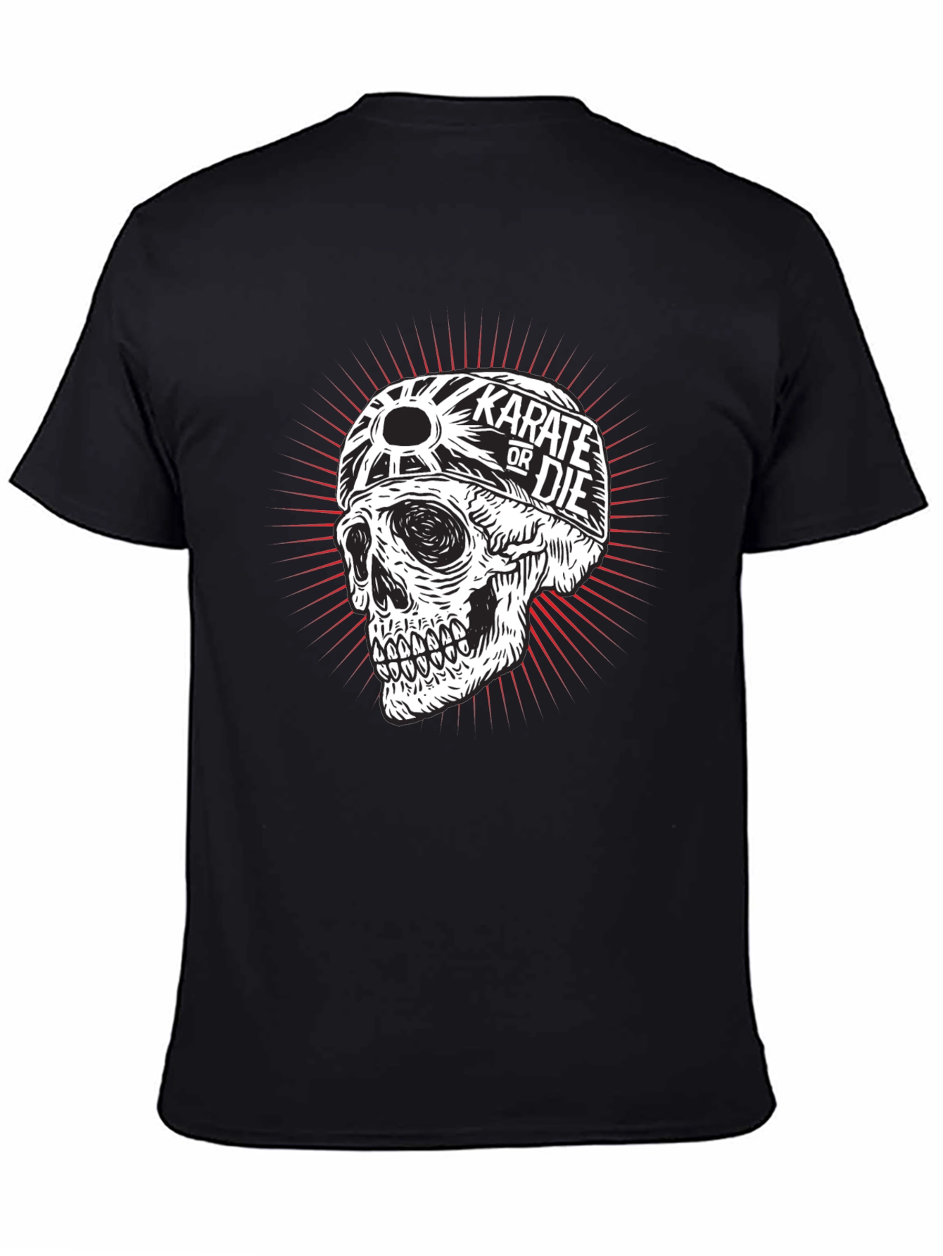 Black Karate or Die Skull Graphic Tee - Black Cotton T-Shirt view 4