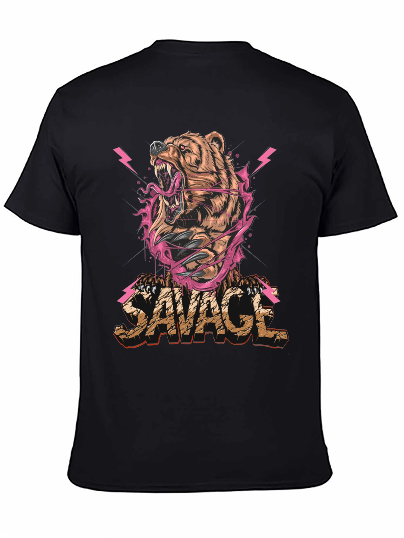 Black Savage Bear Graphic Print T-Shirt - Men's view 4