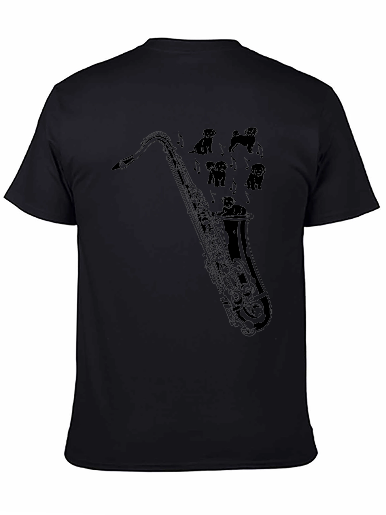 Black Saxophone Dogs Graphic Tee - Black Cotton T-Shirt view 4