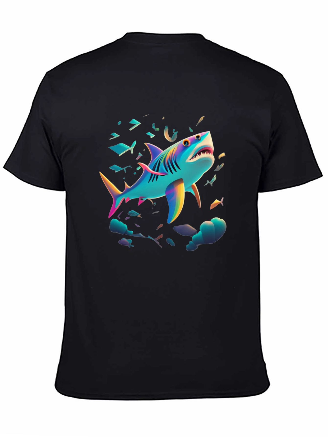 Black Vibrant Shark Graphic Tee - Black Cotton Blend view 4