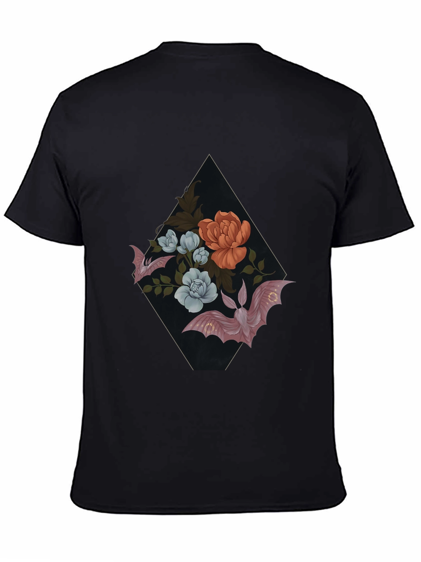 Black Floral Bat Graphic Tee - Gothic Style view 4