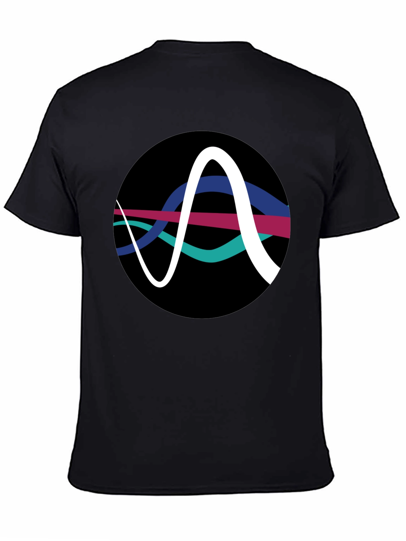 Black Abstract Wave Graphic Tee - Black Cotton T-Shirt view 4