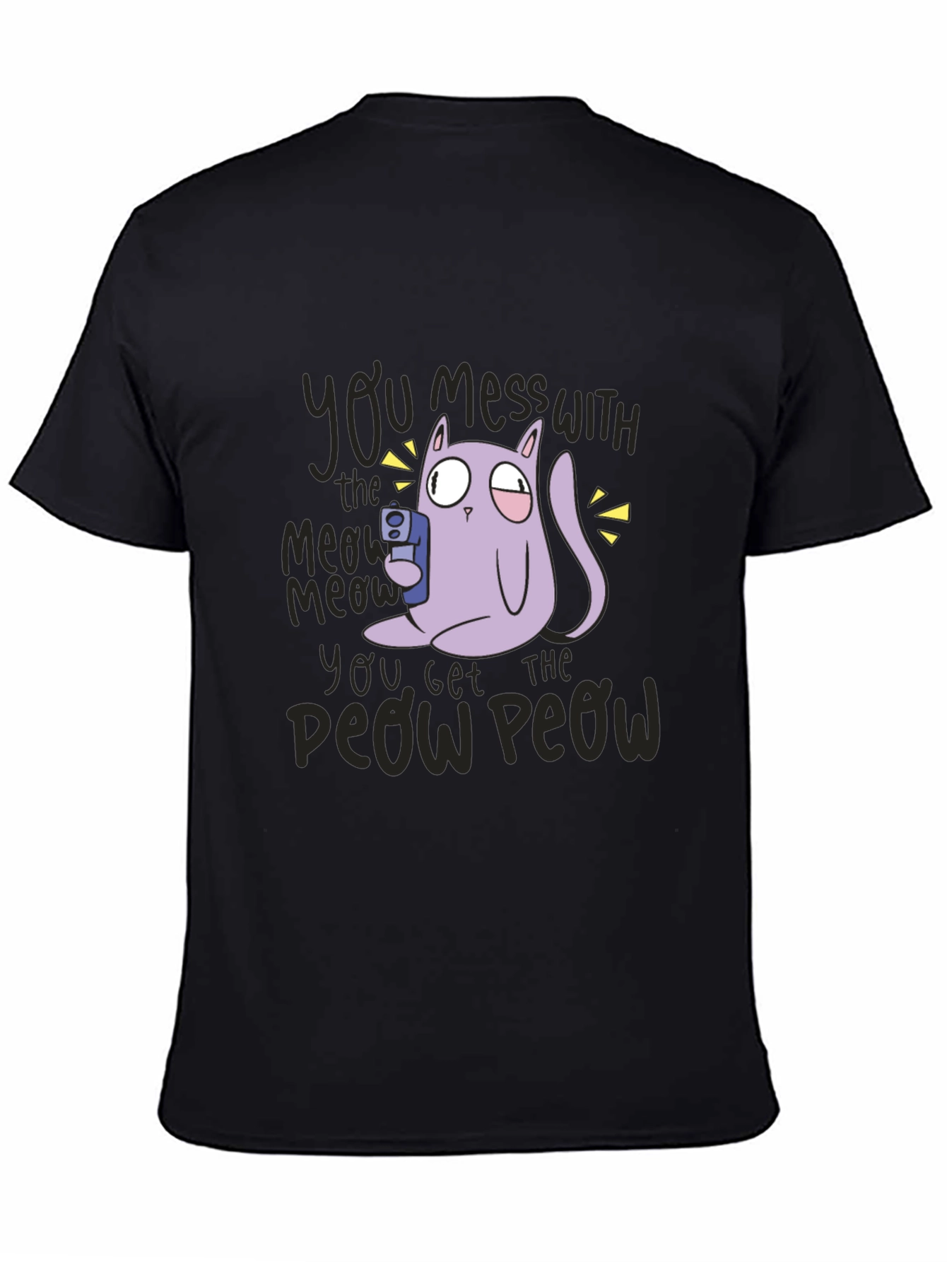 Black Meow Meow Peow T-Shirt - Funny Cat Graphic Tee view 4