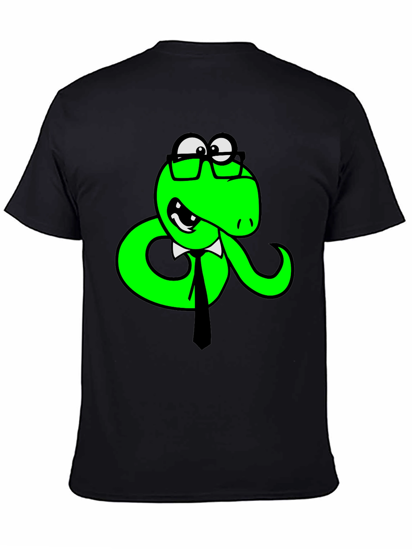 Black Funny Snake with Glasses Black T-Shirt view 4