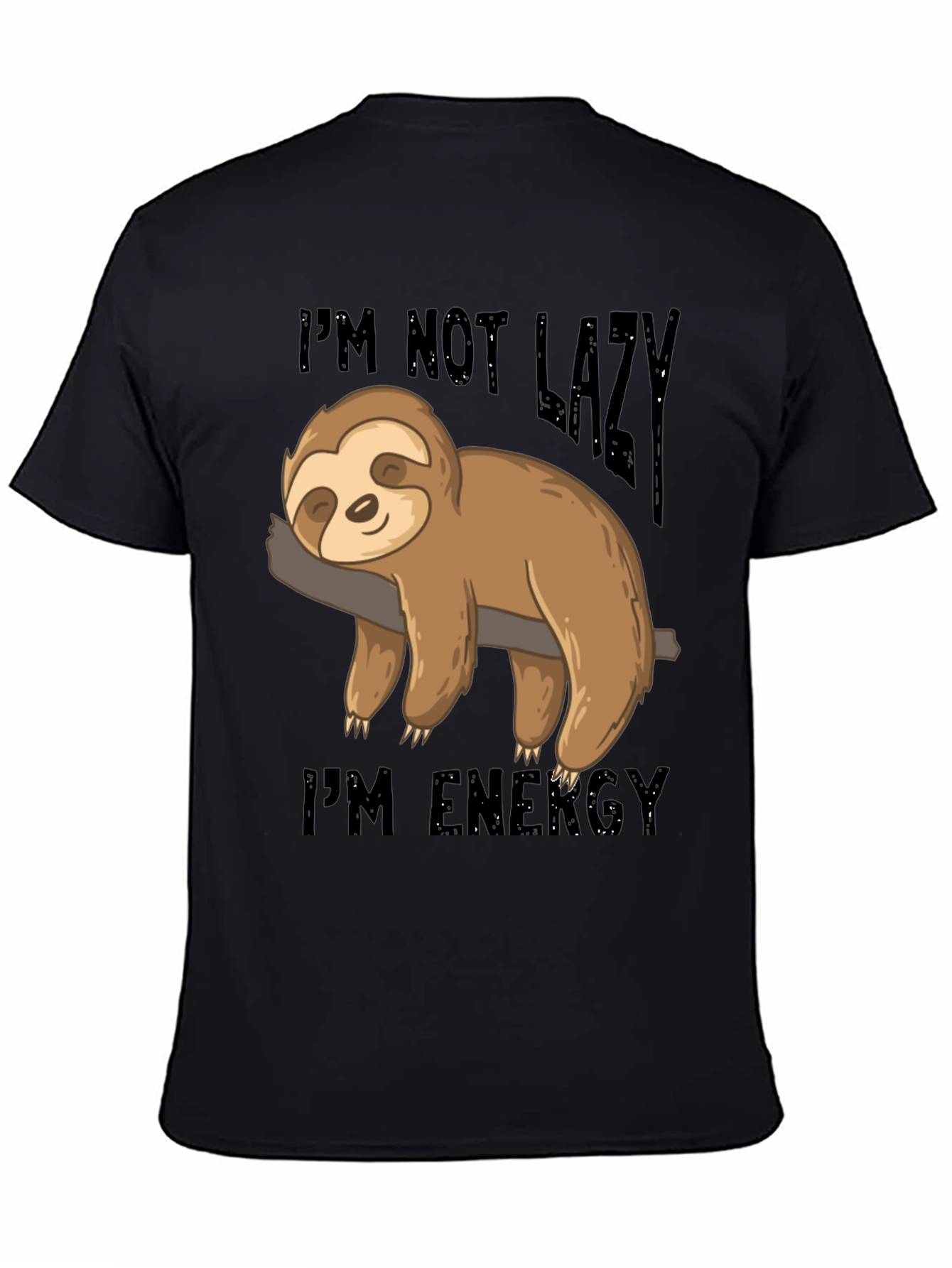 Black Lazy Sloth Energy T-Shirt - Comfortable Cotton Blend Tee view 4