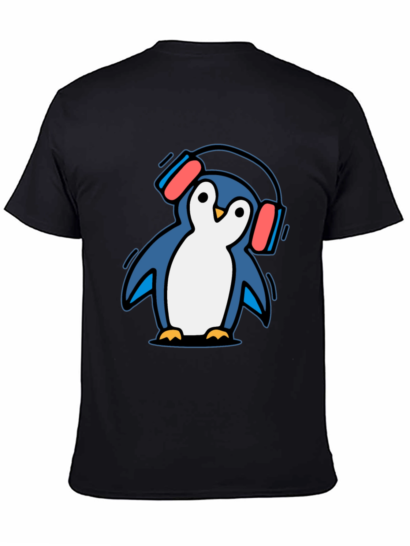 Black Penguin Headphone T-Shirt - Cool Graphic Tee view 4