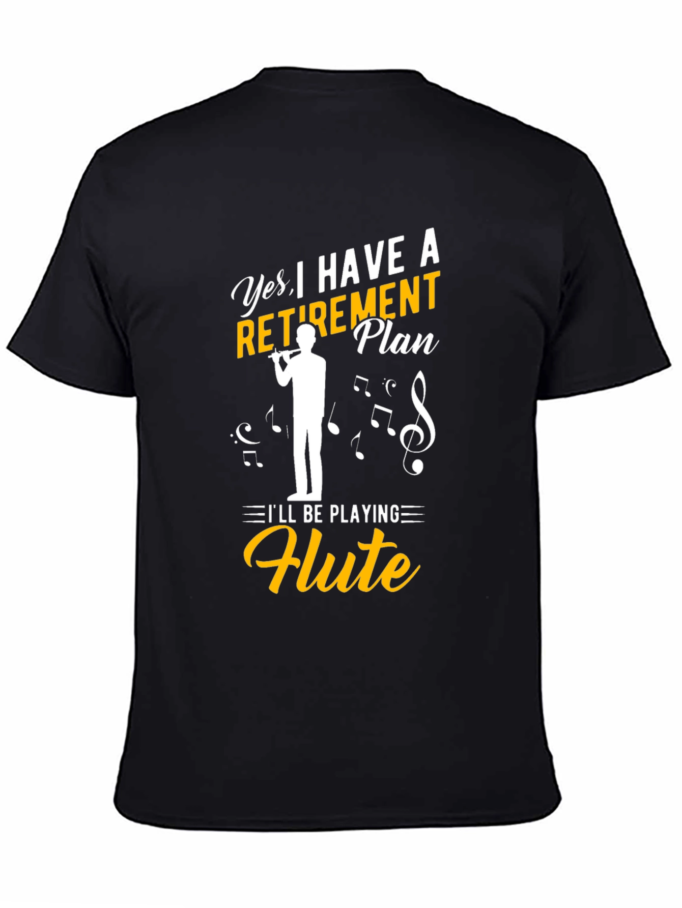 Black Retirement Plan Flute Player T-Shirt view 4