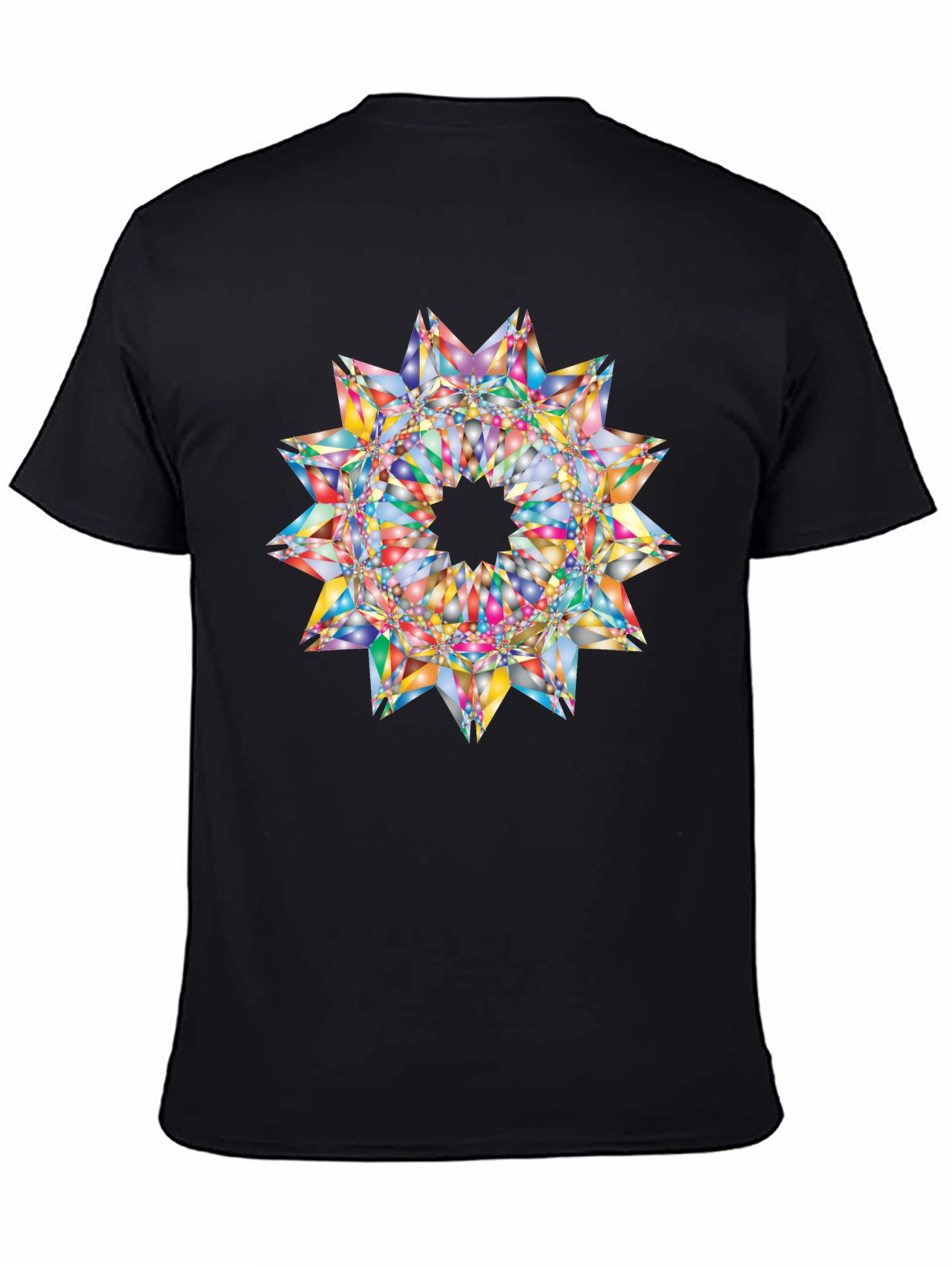 Black Kaleidoscope Starburst Graphic Black T-Shirt view 4