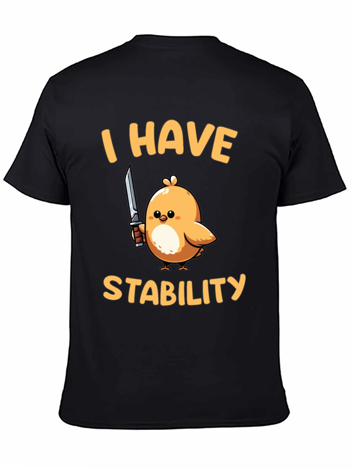 Black I Have Stability T-Shirt - Funny Bird with Knife Tee view 4