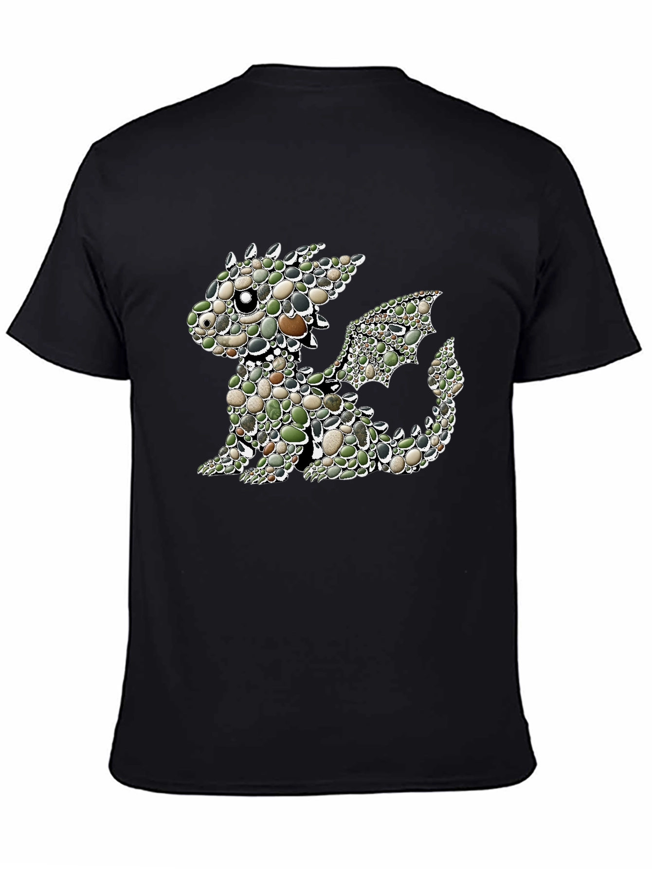 Dragon Pebble Art Graphic Black Tee - 4