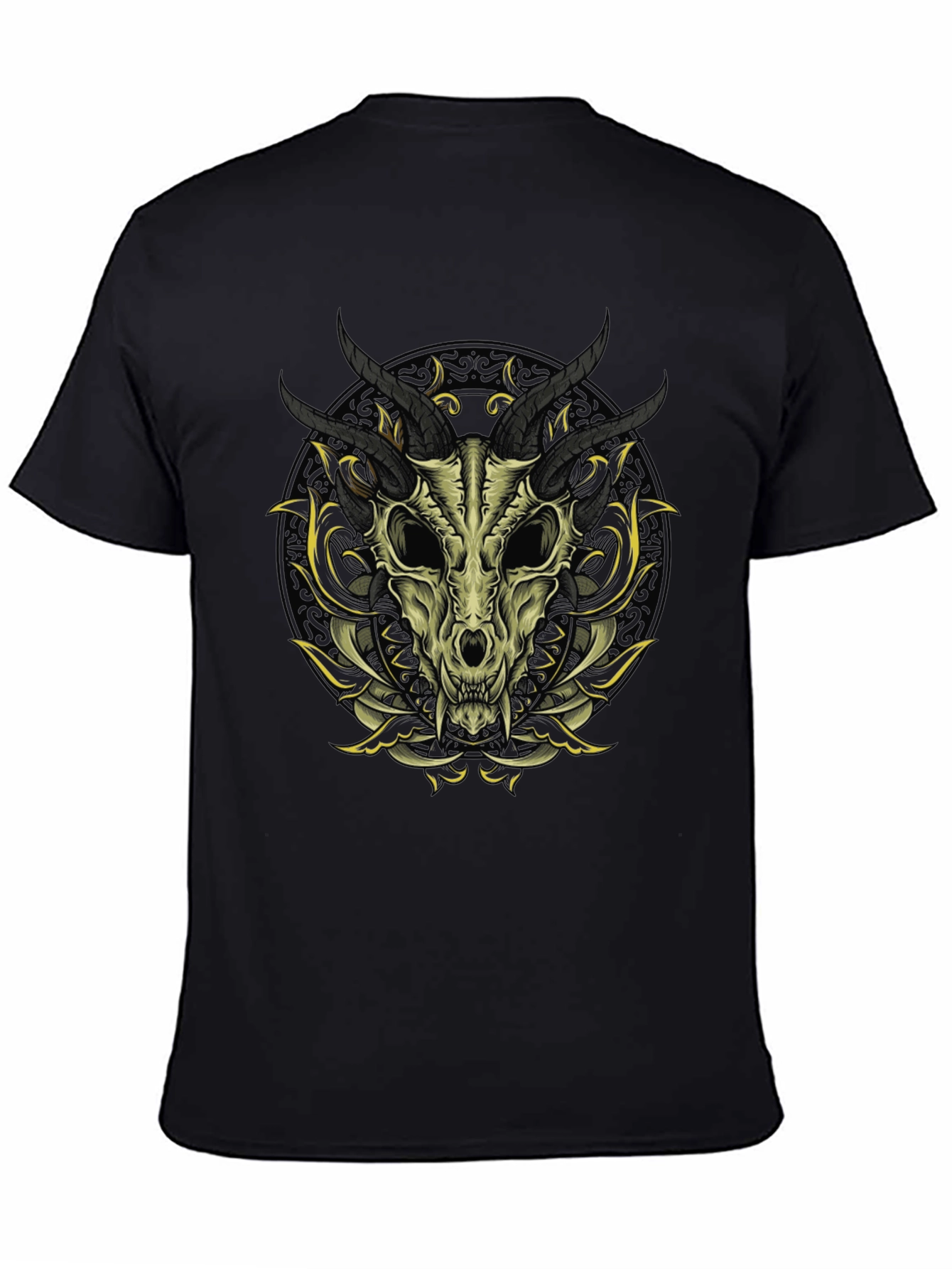 Black Skull & Horns Graphic Print T-Shirt view 4