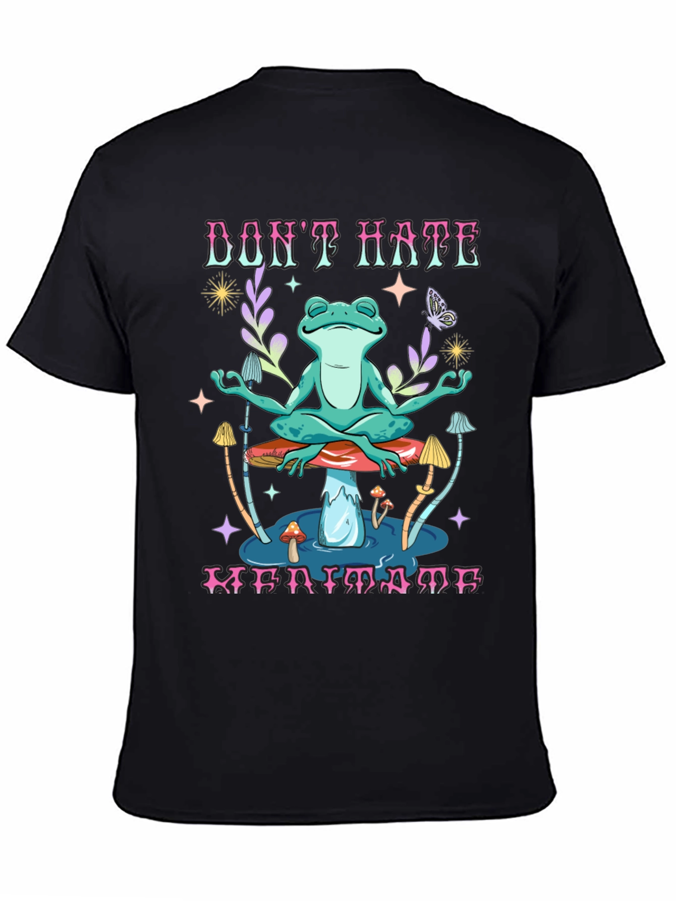 Black Don't Hate Meditate Frog Graphic T-Shirt view 4
