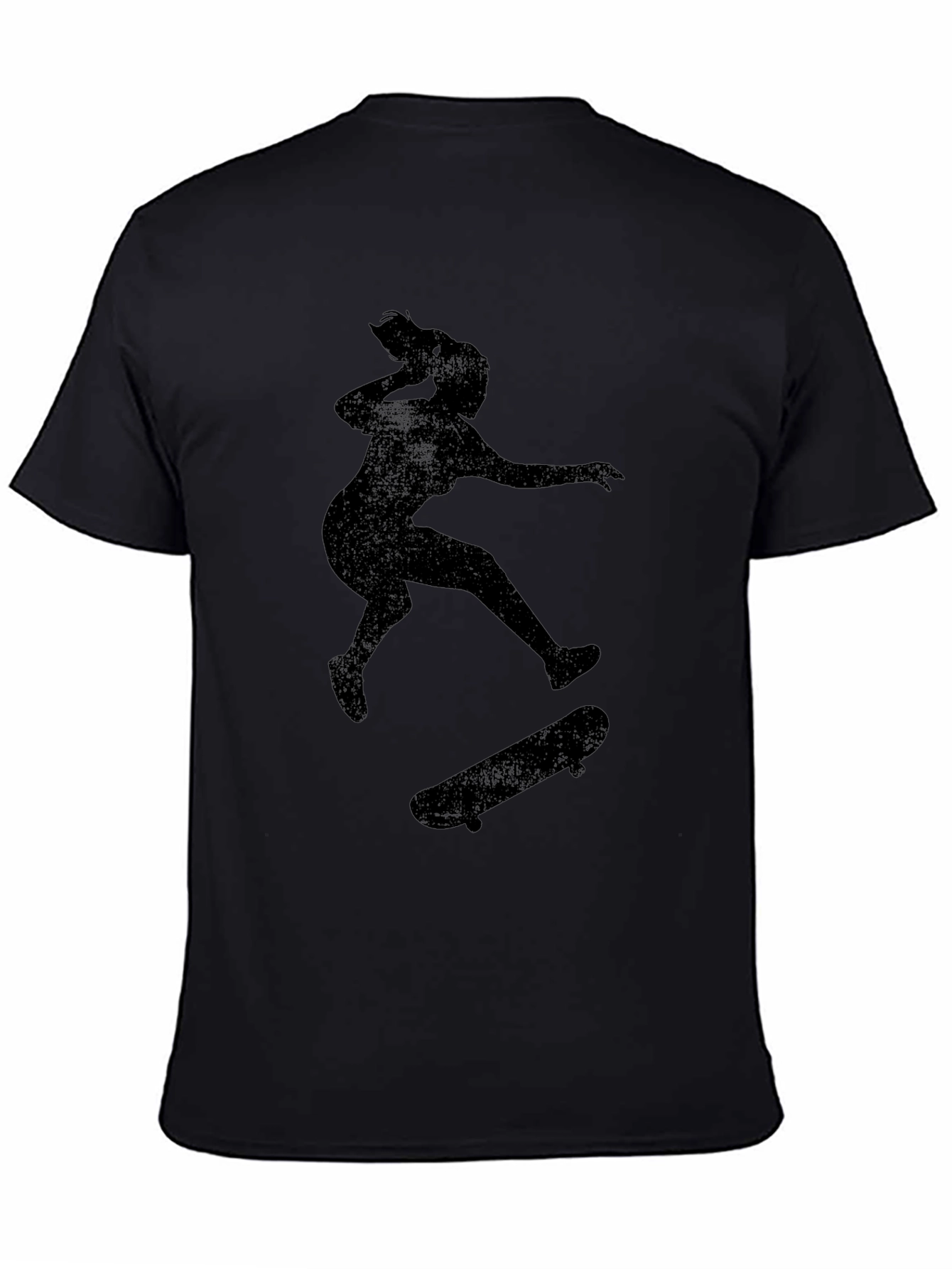 Black Skateboarder Graphic Tee - Black Cotton Casual T-Shirt view 4