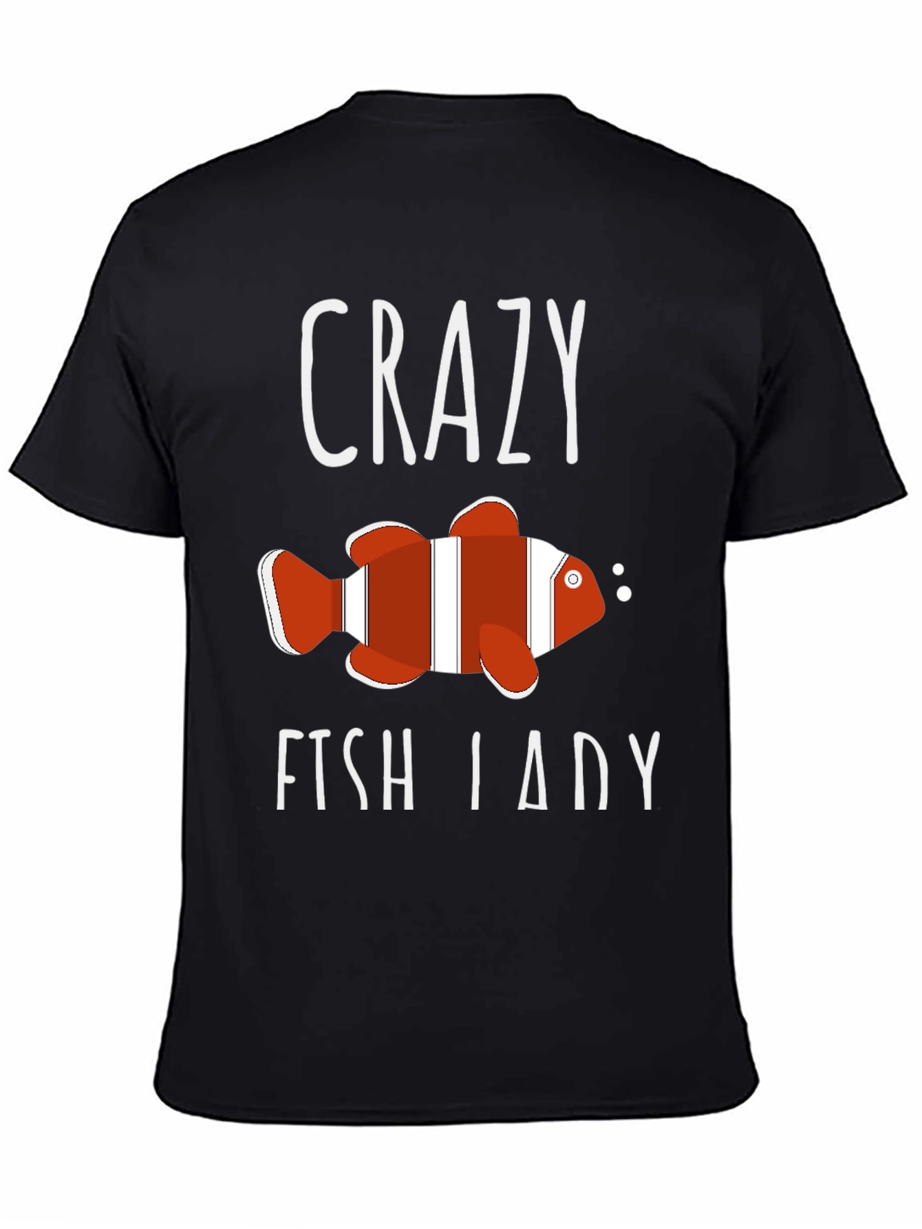 Black Crazy Fish Lady T-Shirt - Novelty Graphic Tee view 4