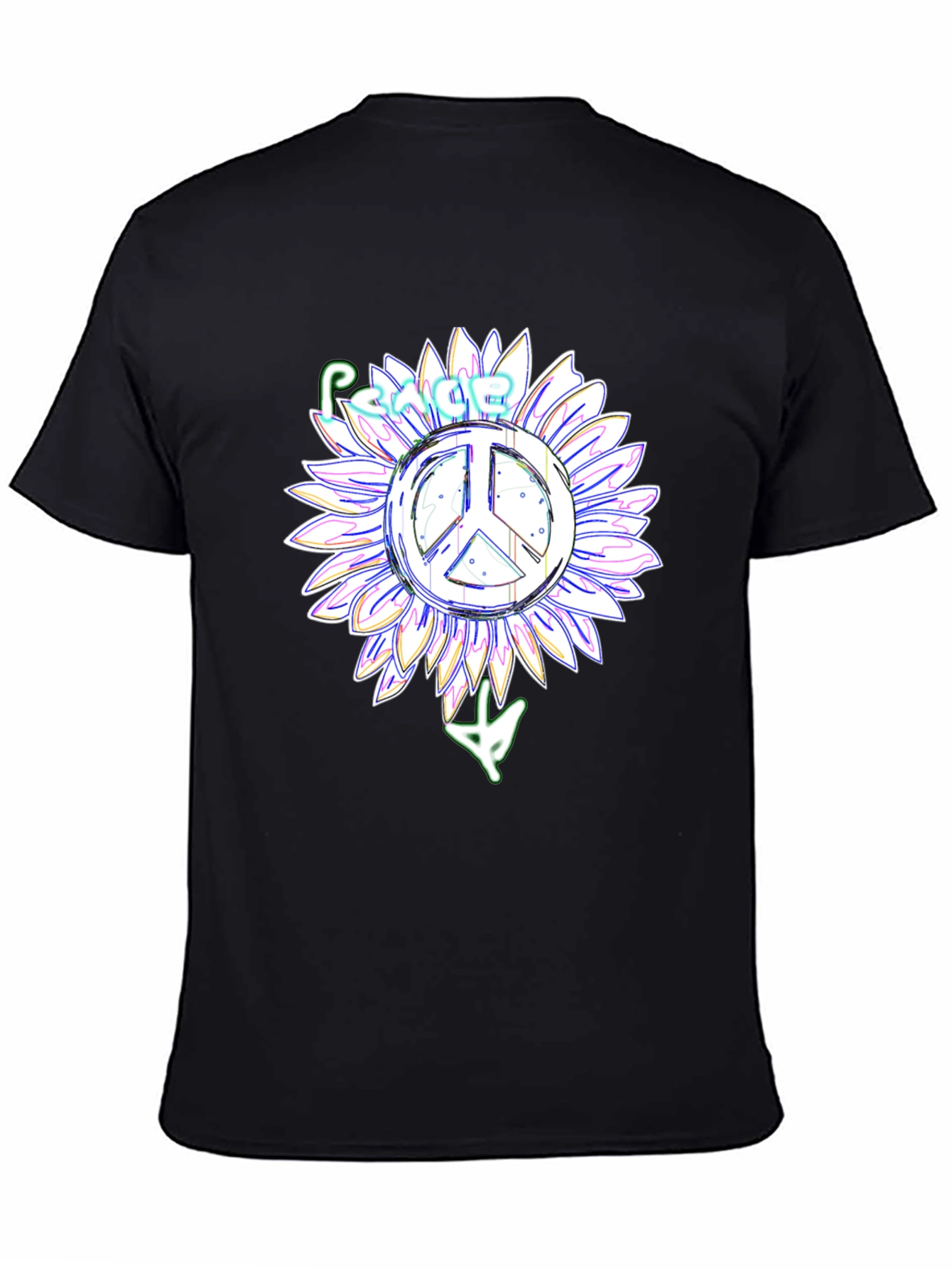 Black Peace Sign Sunflower Black T-Shirt view 4