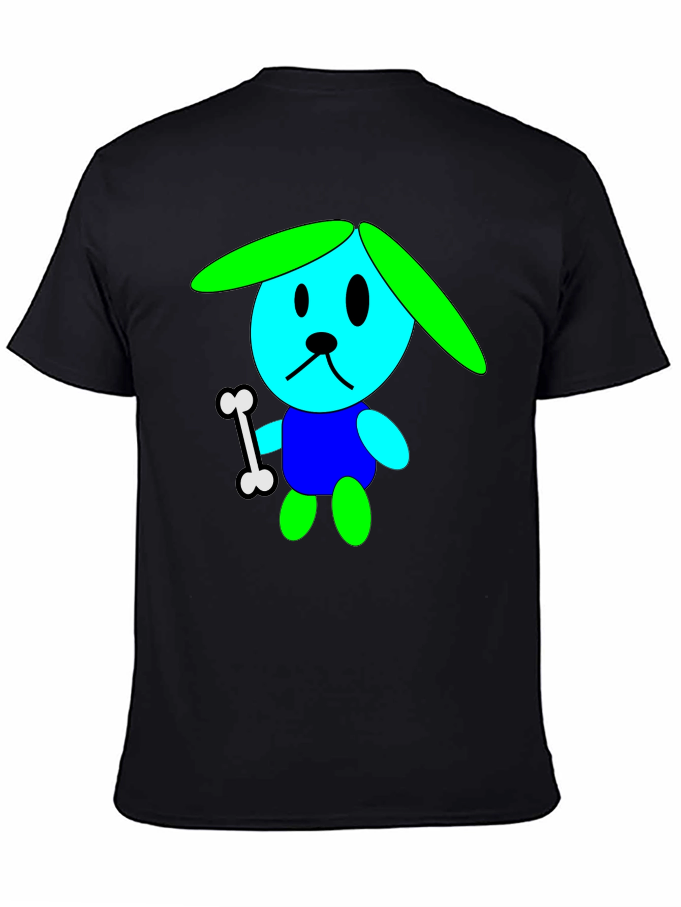 Black Cartoon Dog Graphic Tee - Black Cotton T-Shirt view 4