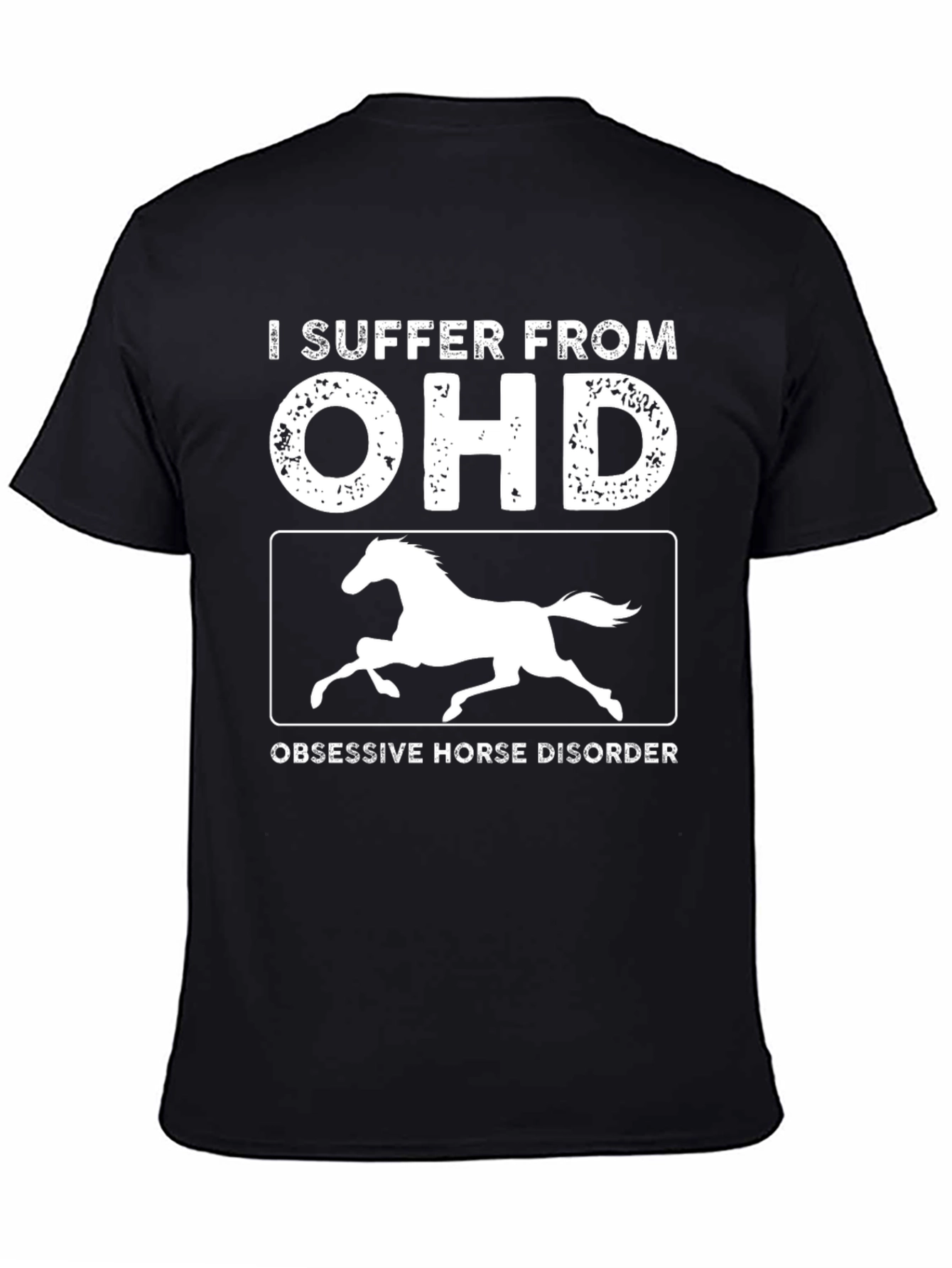 Black Obsessive Horse Disorder Novelty T-Shirt view 4