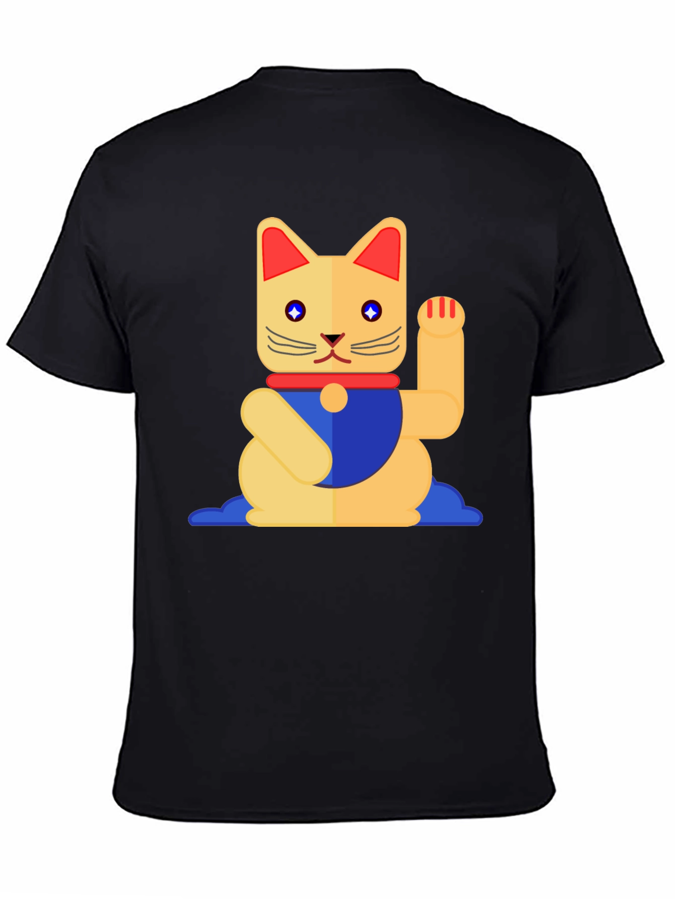 Black Lucky Cat Graphic T-Shirt - Black Cotton Tee view 4