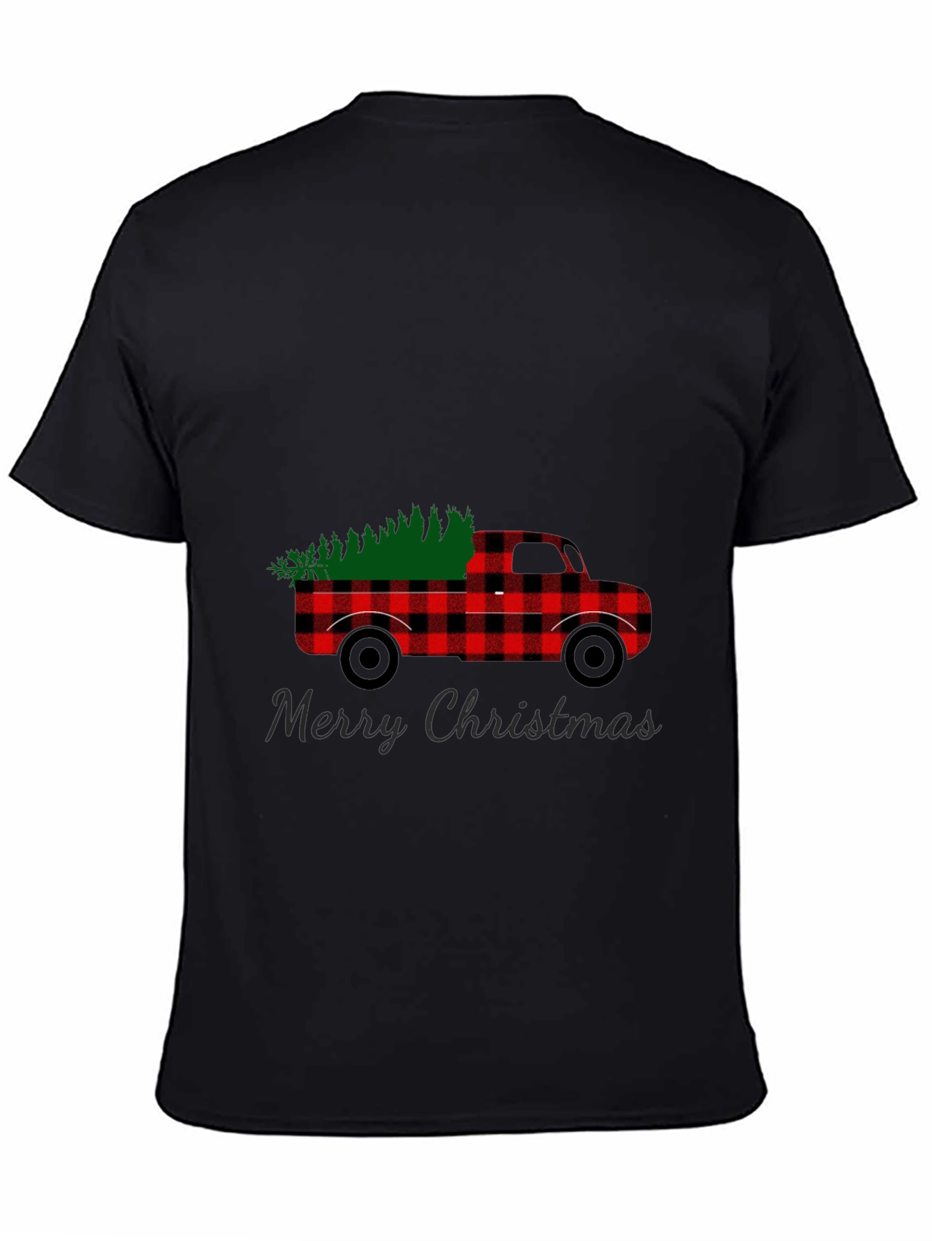 Black Merry Christmas Buffalo Plaid Truck T-Shirt view 4