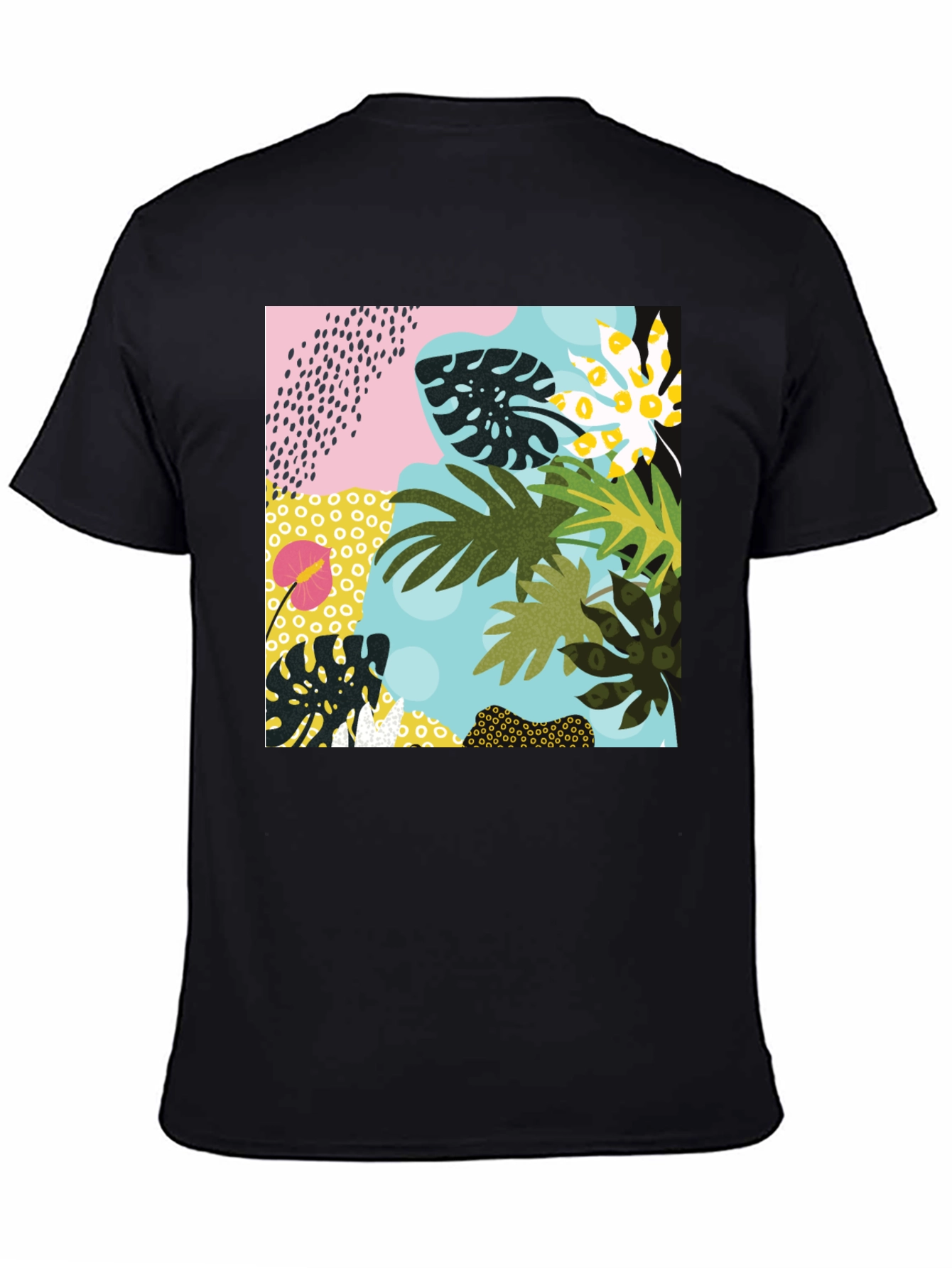 Black Tropical Print Black T-Shirt view 4