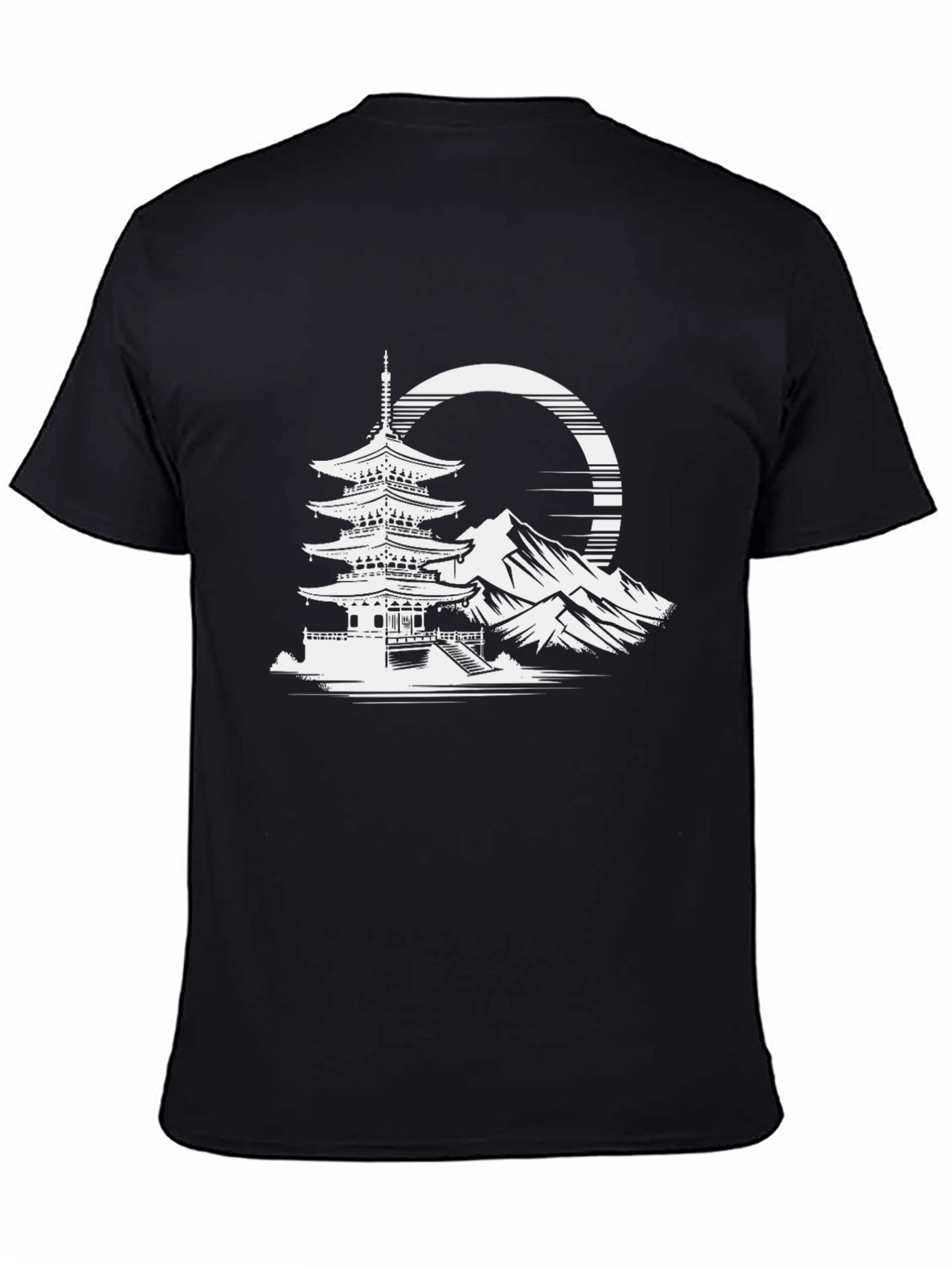Black Pagoda Mountain Graphic Tee - Black Cotton Blend view 4