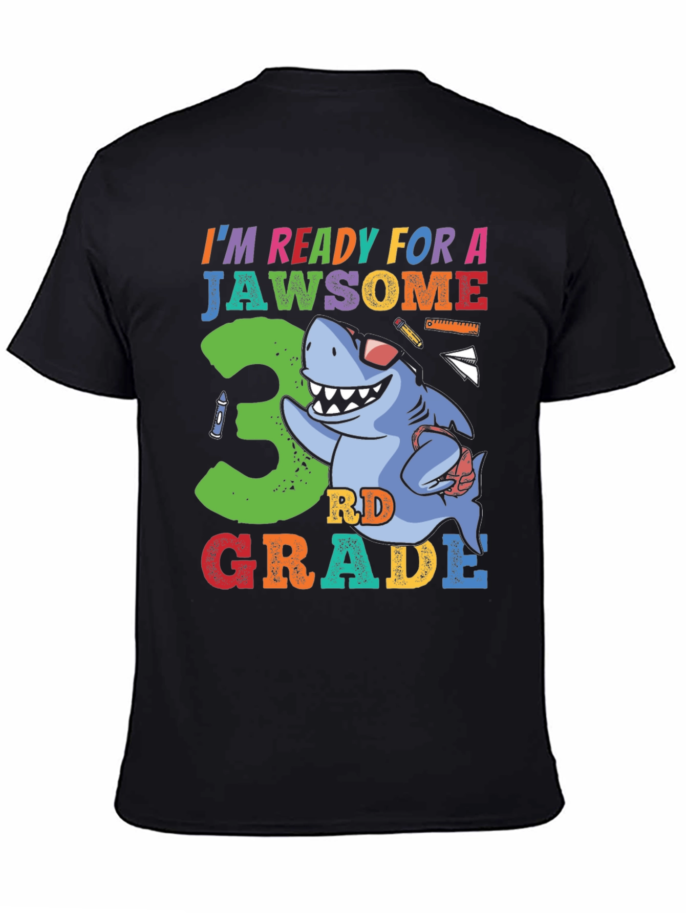Black Jawsome 3rd Grade Shark T-Shirt view 4