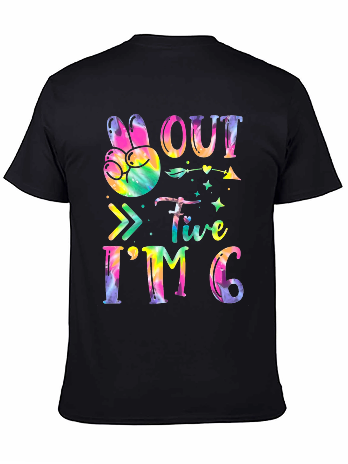 Black Peace Out Five I'm Six Tie Dye Birthday T-Shirt view 4