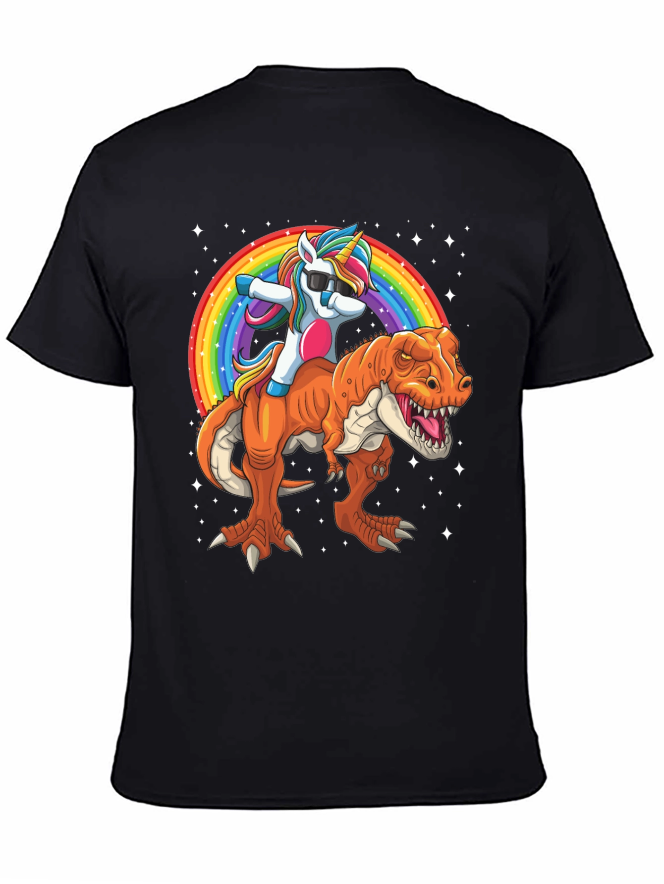Black Unicorn Riding Dinosaur Men's Graphic T-Shirt view 4