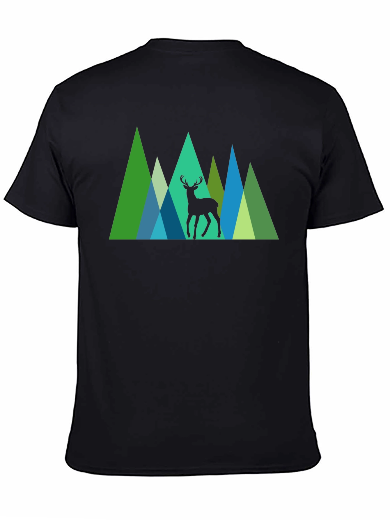 Black Geometric Deer Graphic Tee - Nature Inspired Black T-Shirt view 4