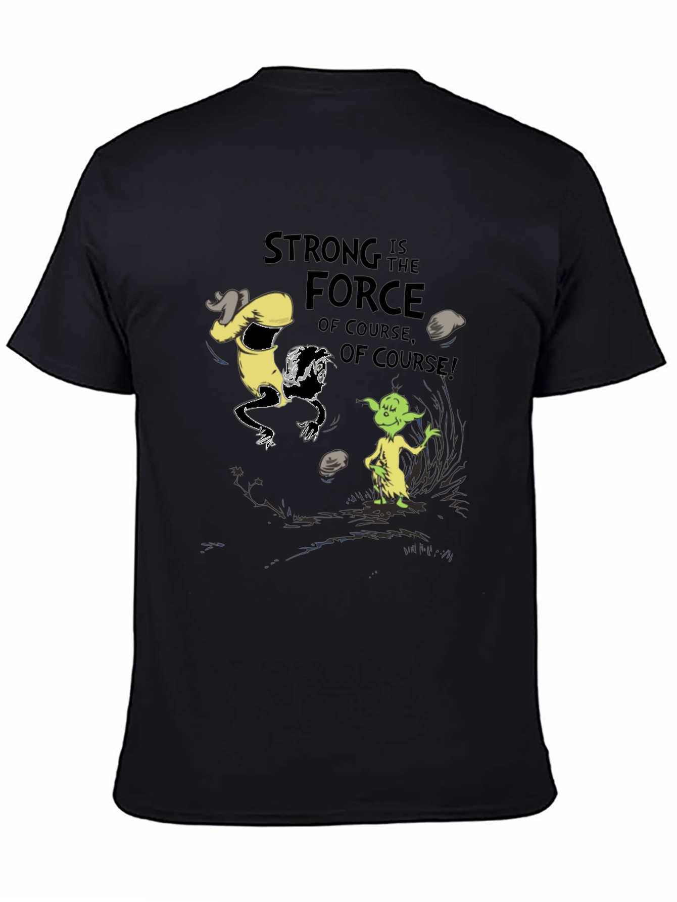Black Grinch Yoda "Strong Force" Black T-Shirt view 4
