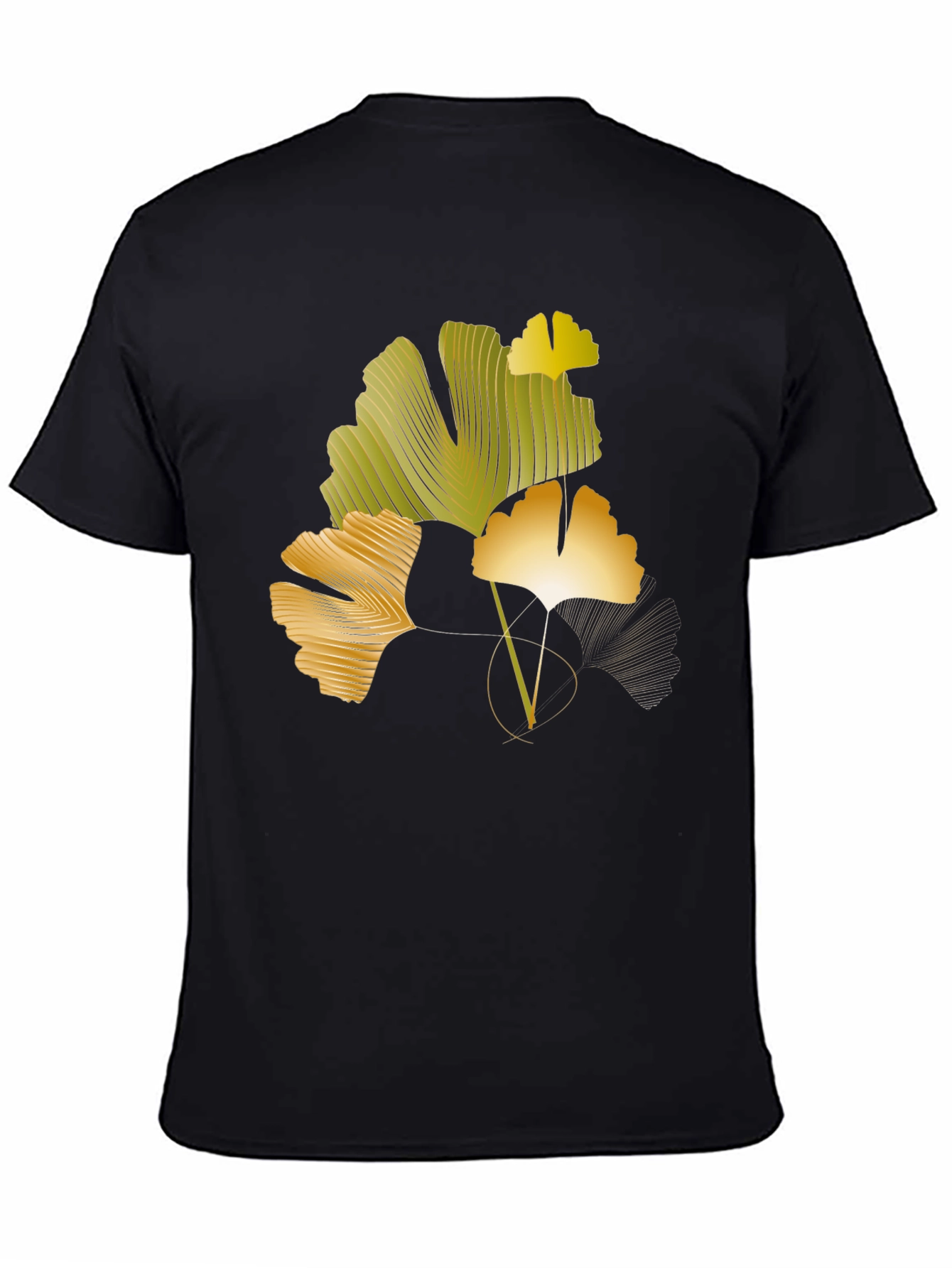 Black Ginkgo Leaf Graphic Black T-Shirt view 4