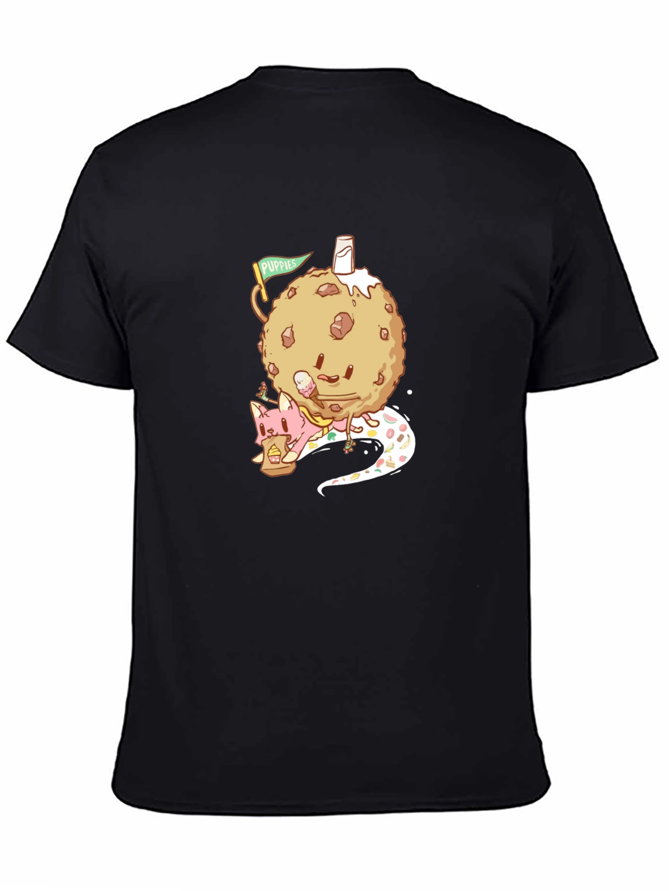 Black Cookie and Cat Graphic Tee - Fun Black T-Shirt view 4