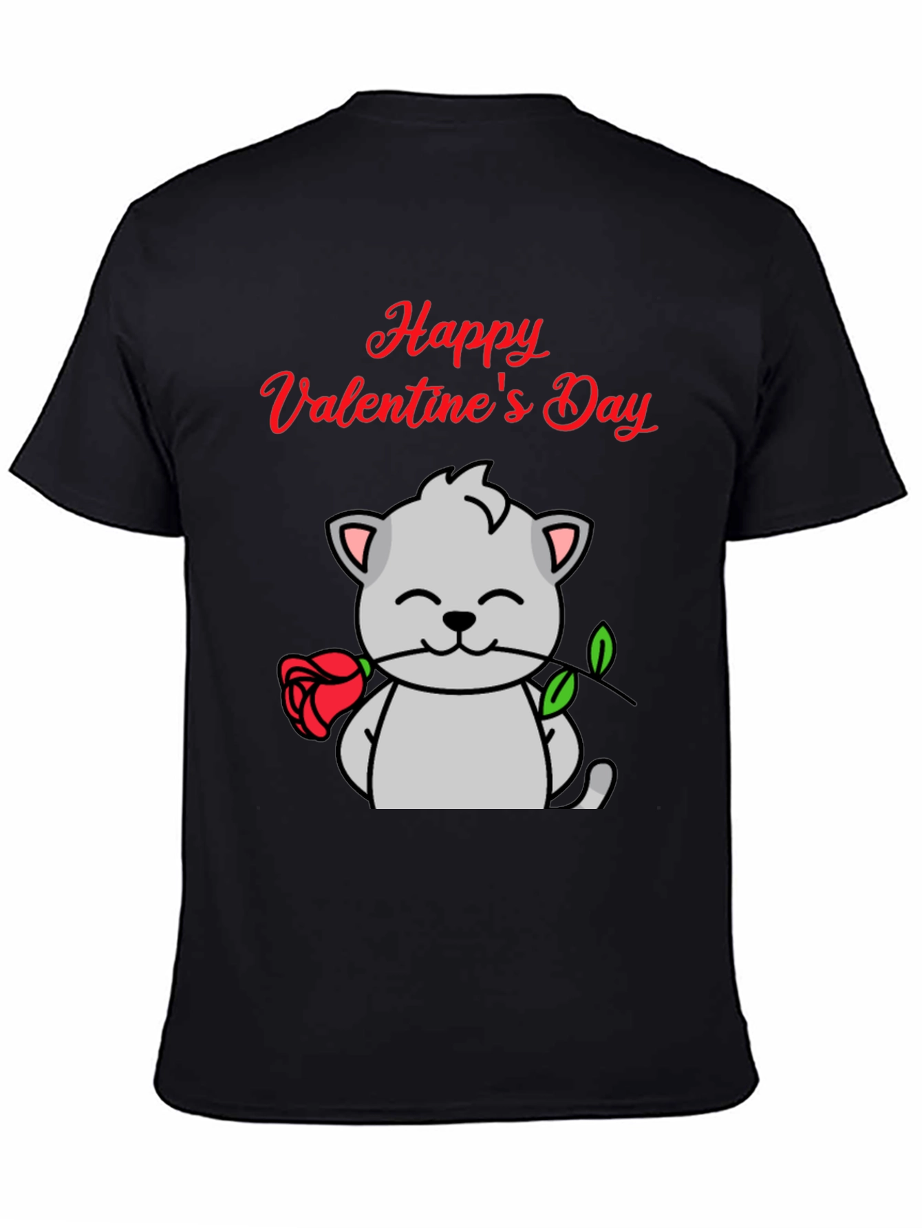 Black Happy Valentine's Day Cat T-Shirt view 4