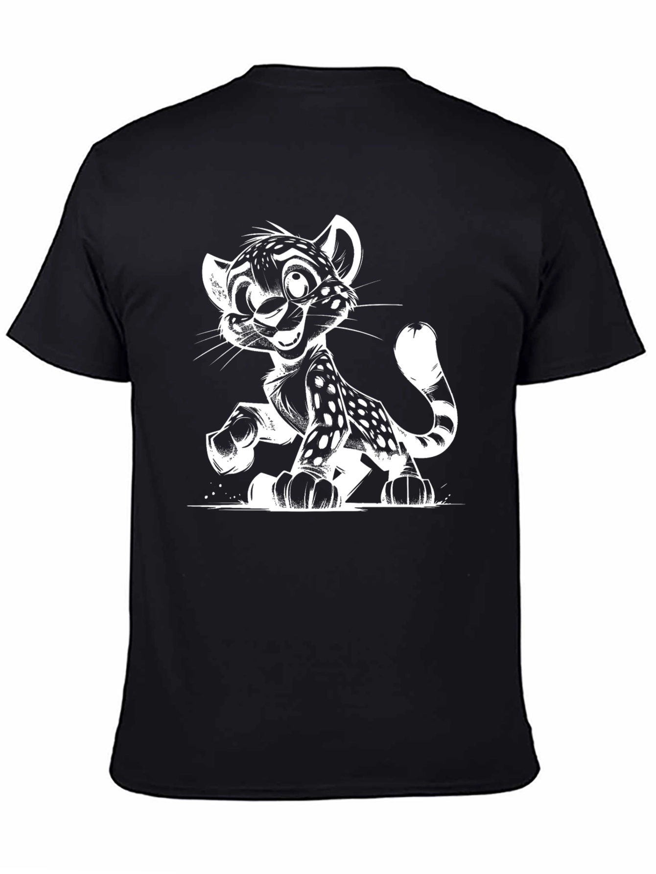 Black Cartoon Leopard Graphic Print Black T-Shirt view 4