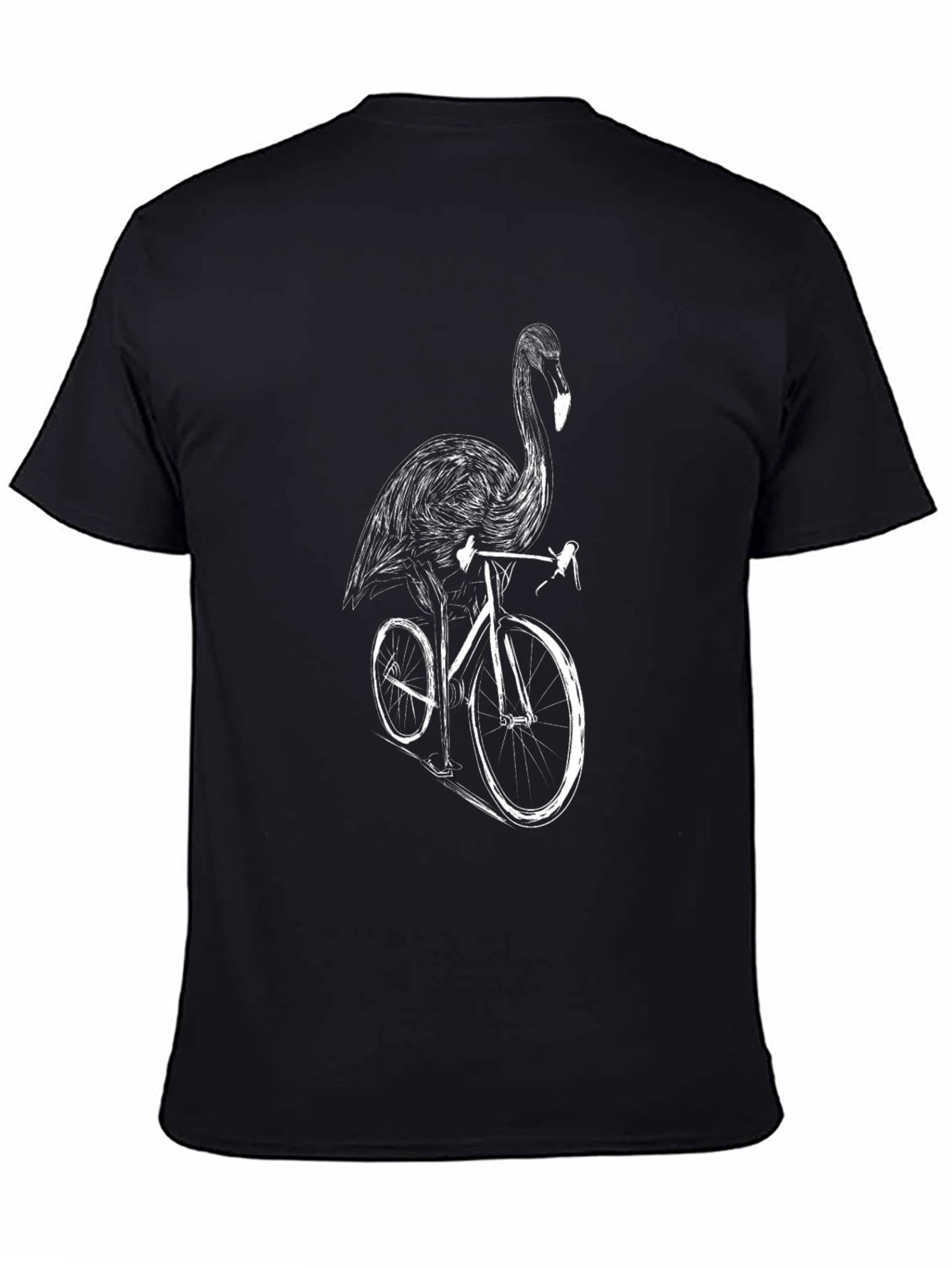 Black Flamingo Riding Bicycle Black Tee view 4