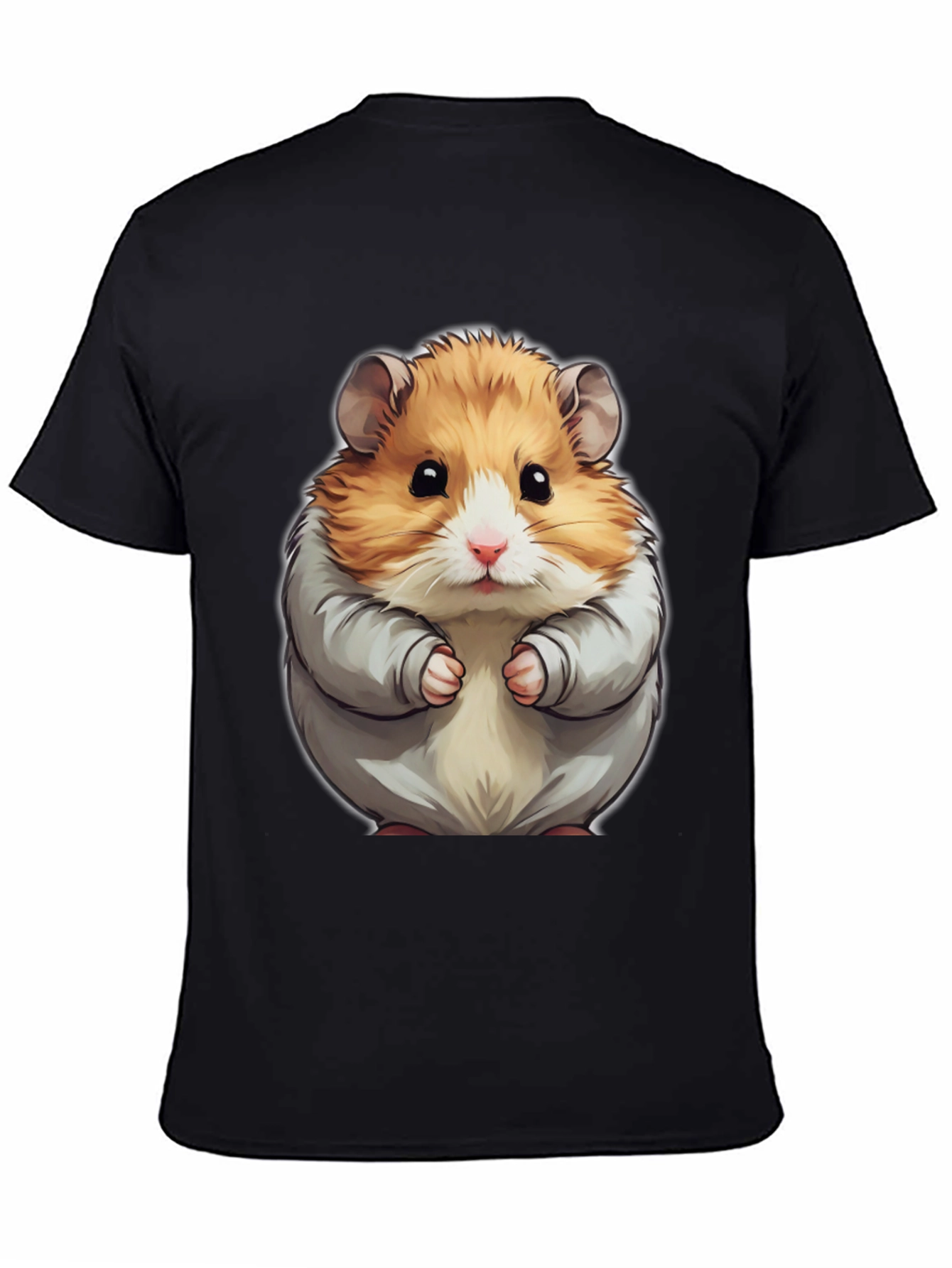 Black Cute Hamster Graphic Tee - Black Cotton T-Shirt view 4